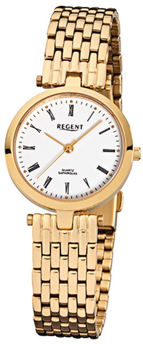 Regent Damen-Armbanduhr Analog F-906, Regent rund, goldarmband Damen gold Edelstahl, Quarzuhr klein Armbanduhr (ca. 28mm),