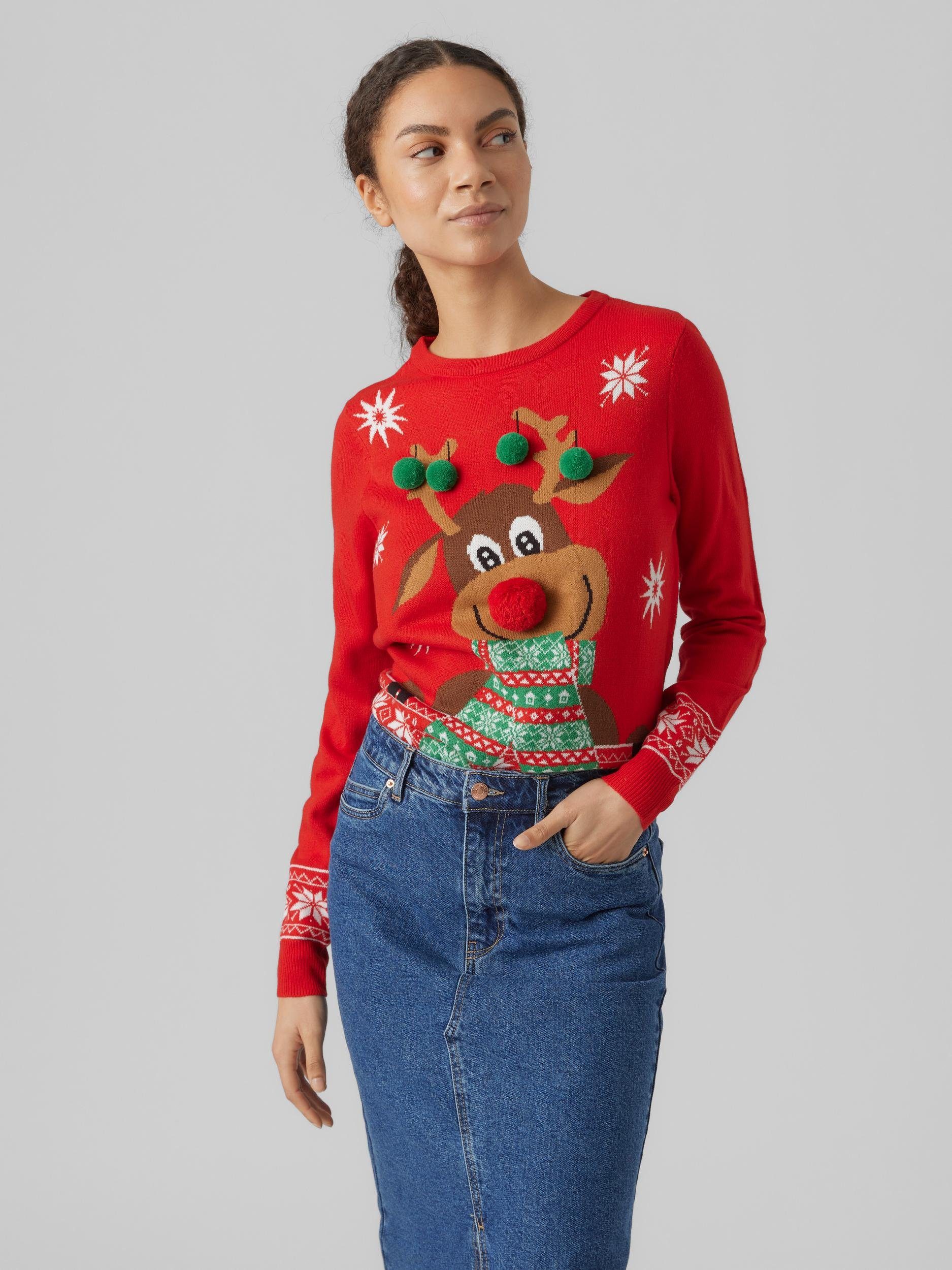 Vero Moda Weihnachtspullover VMNEWFROSTYDEER LS O-NCK BLOUSE XMAS REP