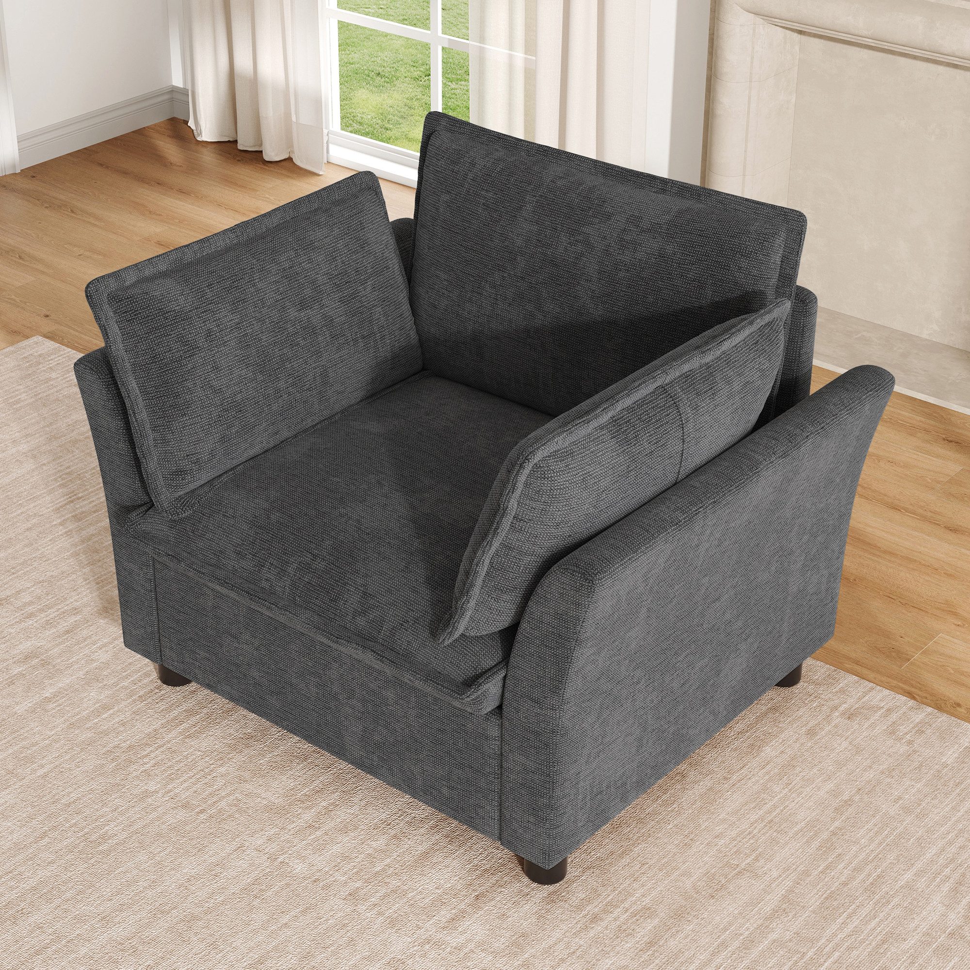 Merax Sessel moderner Relaxsessel aus Chenille (90×81×87 cm, 1-St), Einzel-Sessel mit Armlehnen & Kissen, Lounge- & Lesesessel