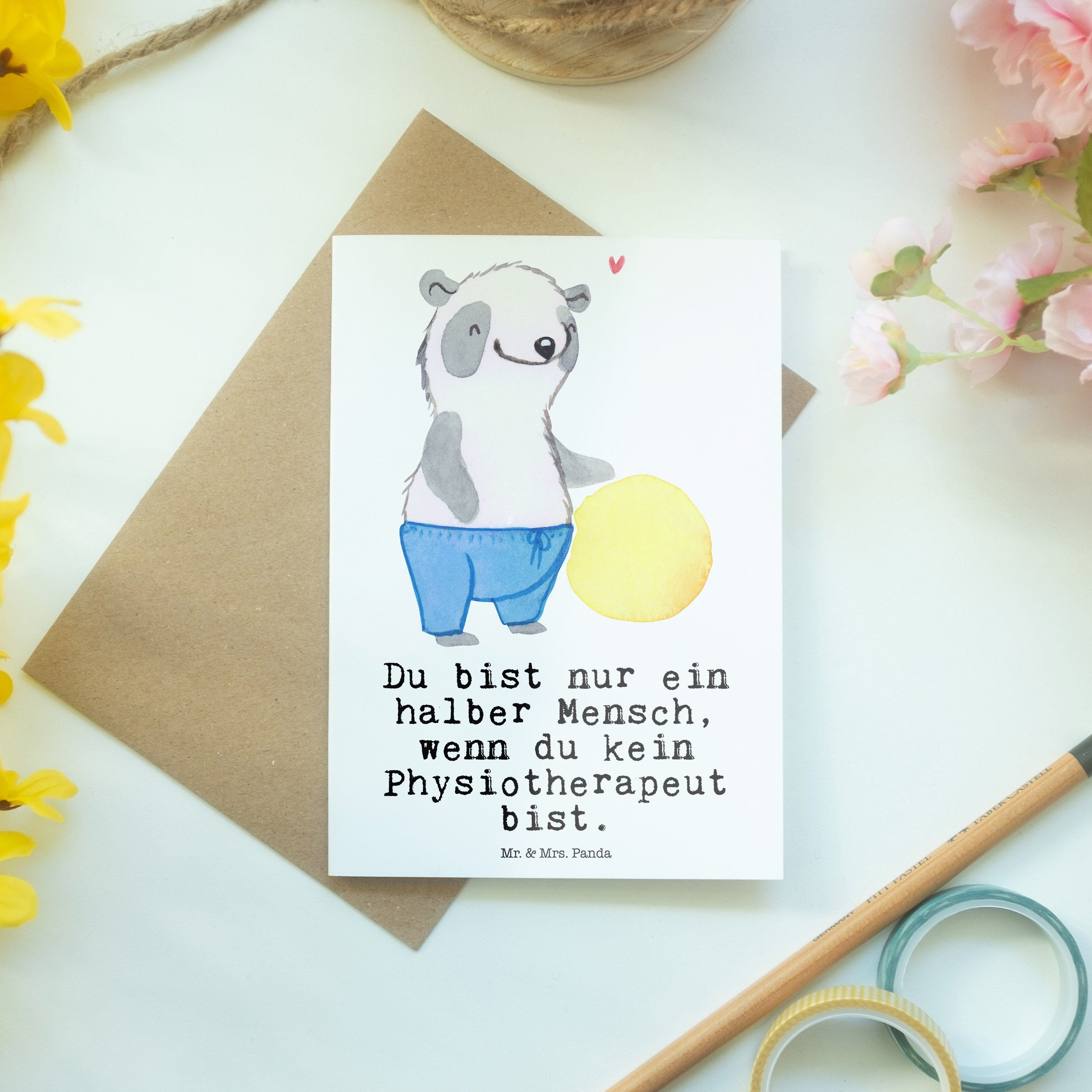Physiotherapeut Panda - Weiß Mrs. Mr. Herz Grußkarte Geburtstagskarte, - mit Klappka & Geschenk,