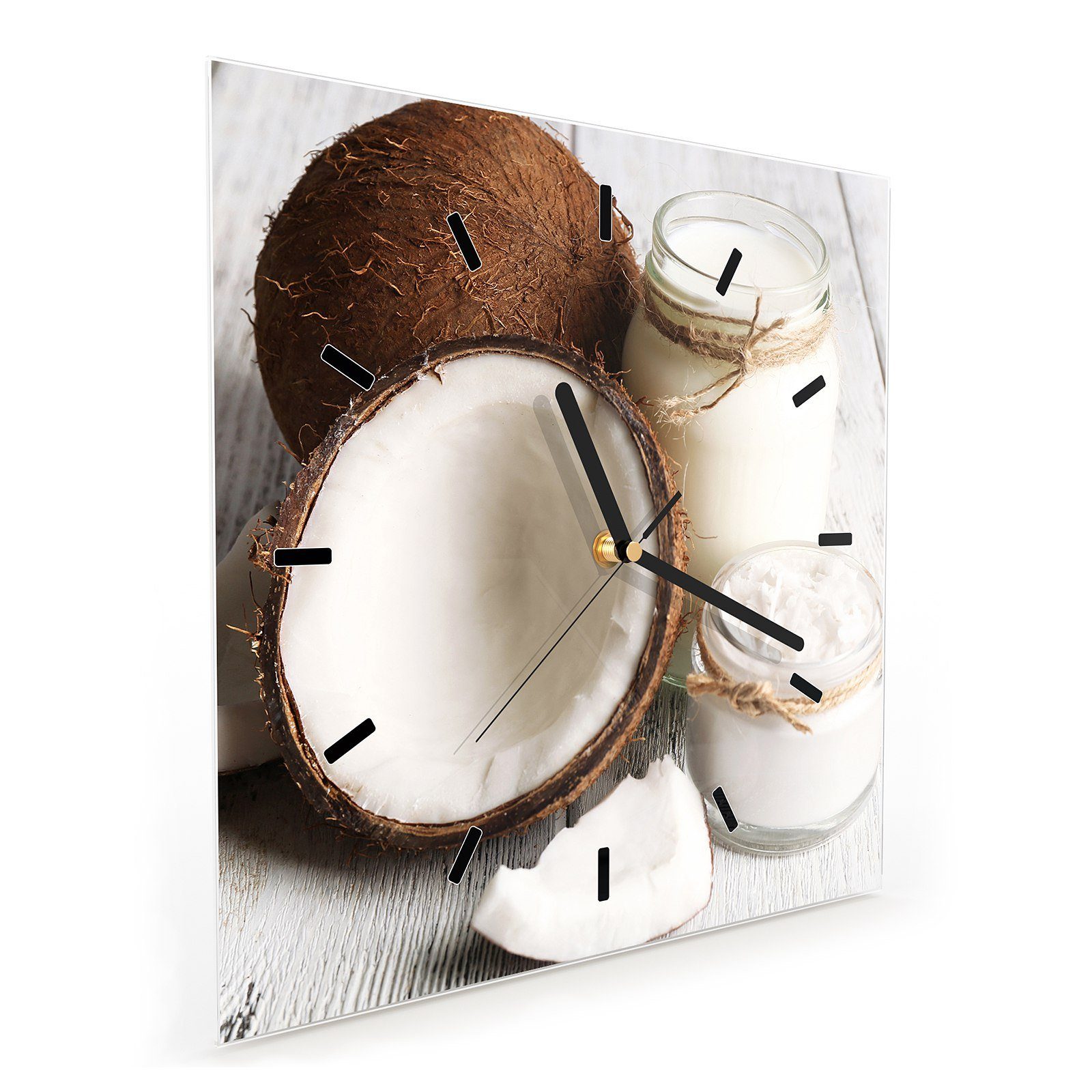 Primedeco Wanduhr Glasuhr Wanduhr Wandkunst Kokosöl Motiv 30 Größe 30 x mit Frisches cm