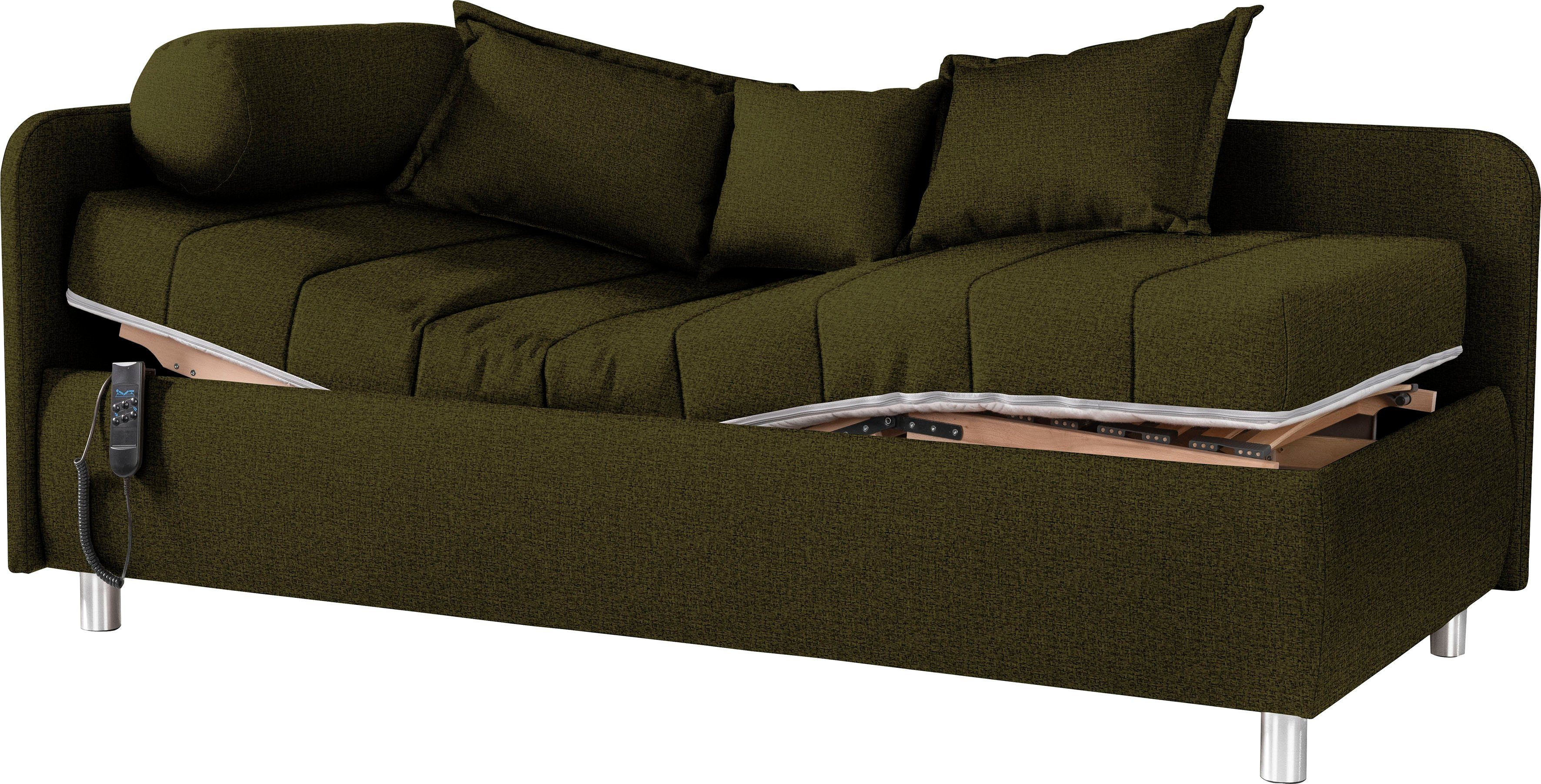 ADA Kiana, Bettkasten, cm, Zierkissen-Set TMD 3 Liegefläche 100/200 cm olivgrau 90/200 Schlafsofa trendline oder