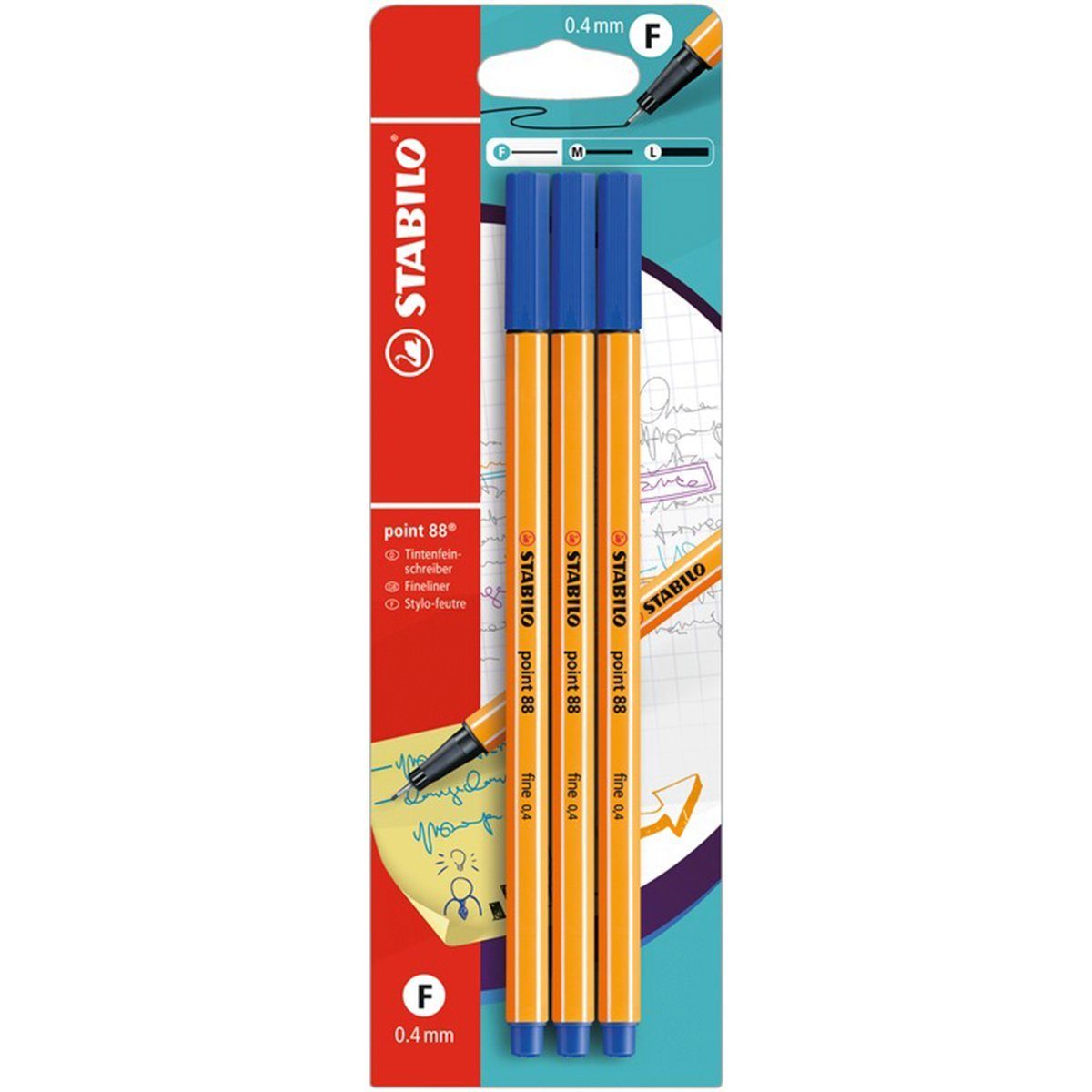 Fineliner Fineliner St. point 88 3er blau blau, Blister