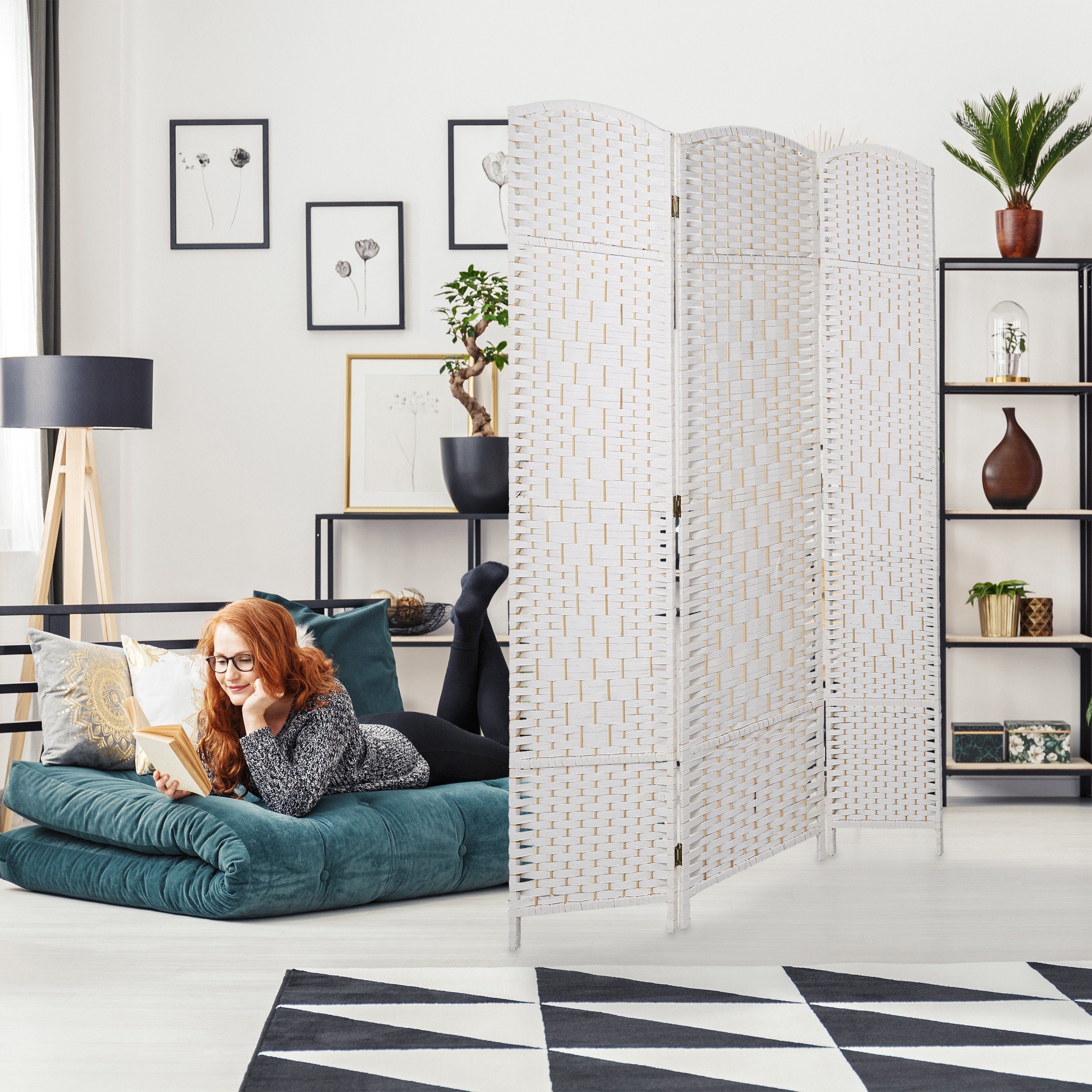 relaxdays Paravent Raumteiler 3 teilig, Weiß günstig online kaufen