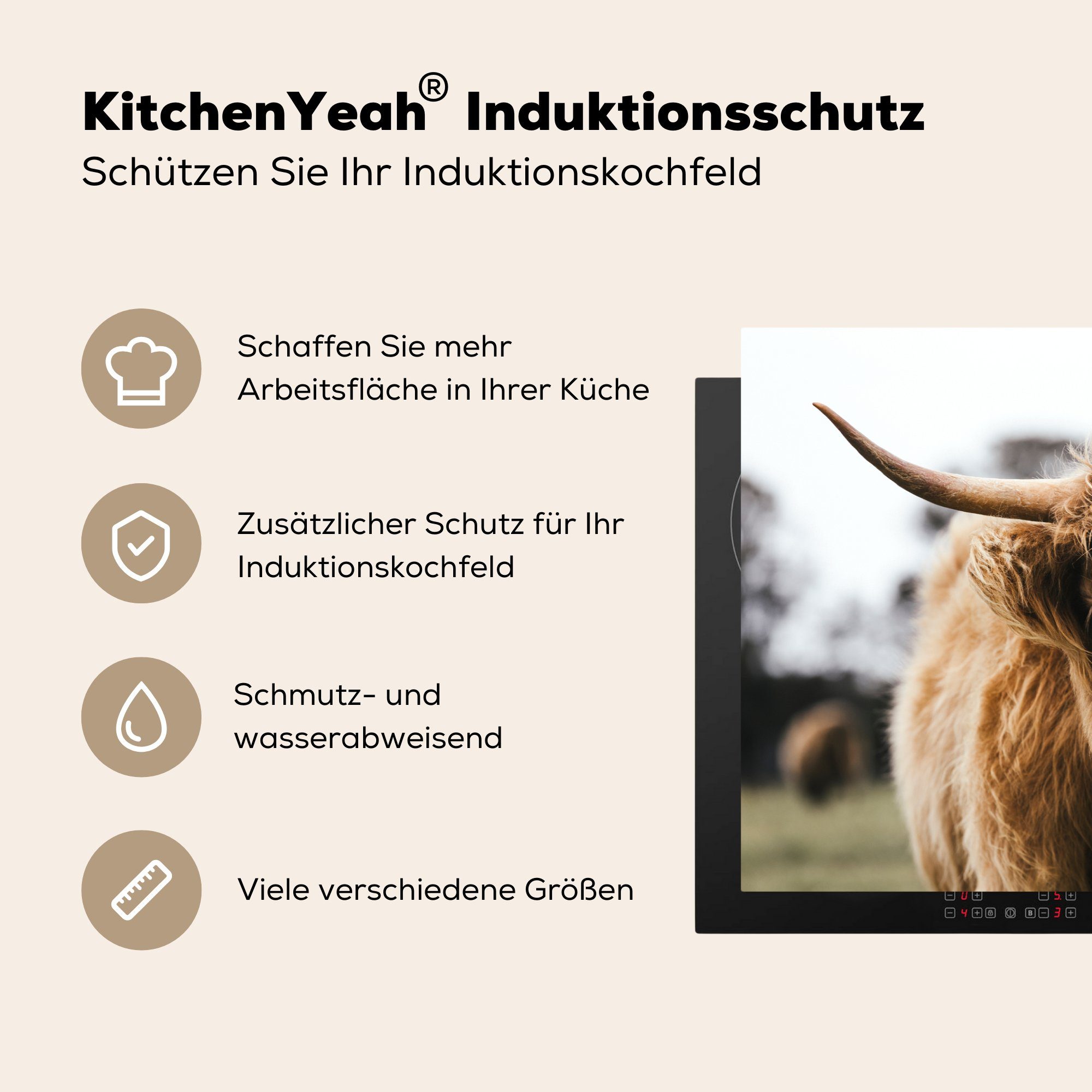 (1 Kuh küche, Highlander Herdblende-/Abdeckplatte Induktionskochfeld Gras Natur, cm, Schottischer tlg), für Schutz - - 81x52 Tiere - Ceranfeldabdeckung - MuchoWow Vinyl, die