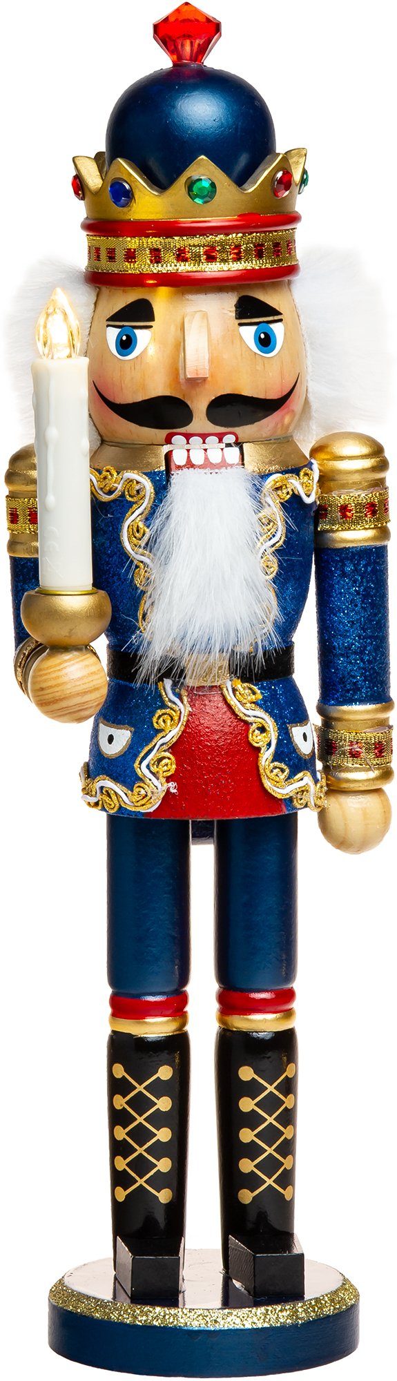 SIKORA Weihnachtsfigur NK-C XL Glitzer Deko Nussknacker aus Holz mit LED Kerze C02 blau - KÖNIG