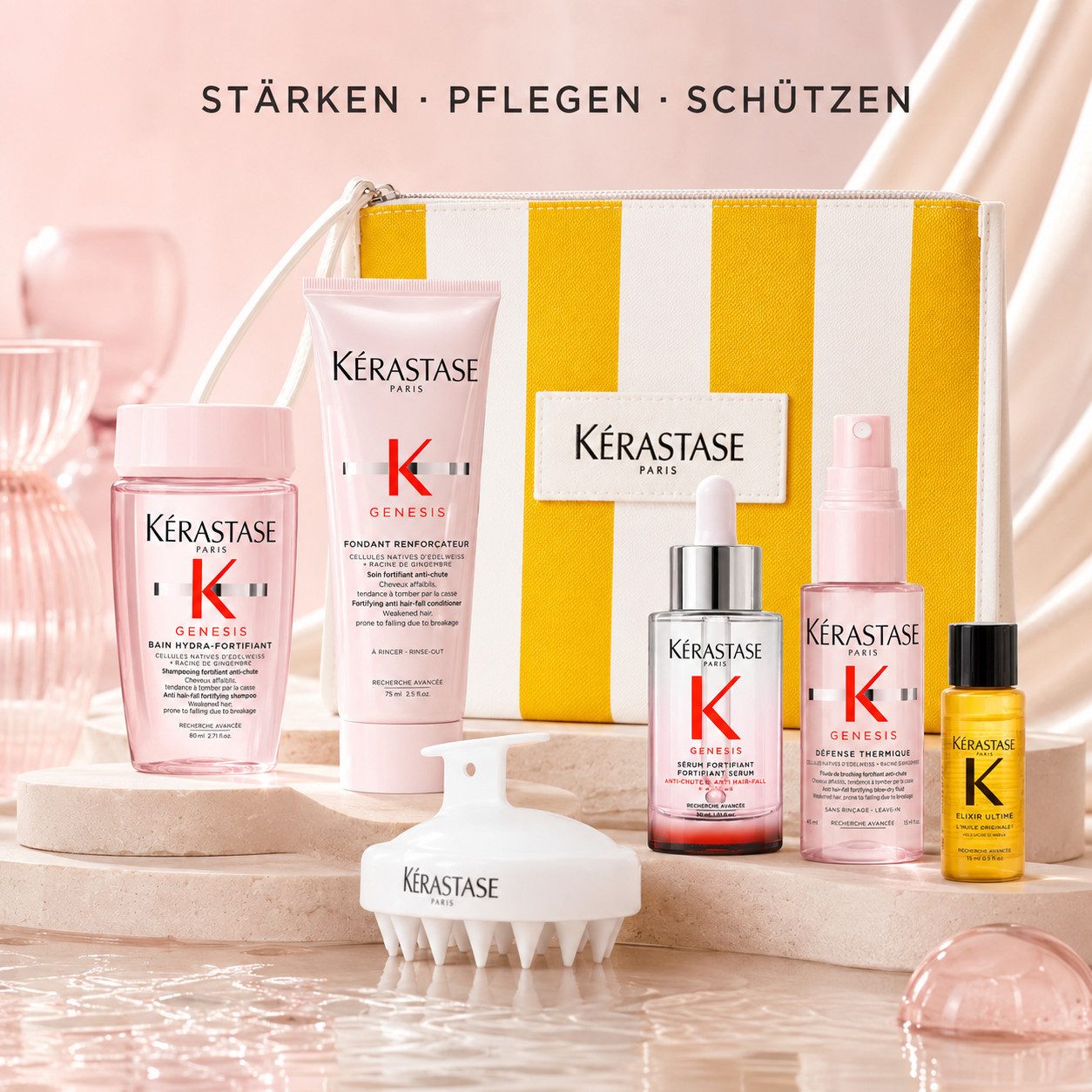 Kérastase Haarpflege-Set Genesis Travel Routine mit Beauty Bag, 6-tlg.