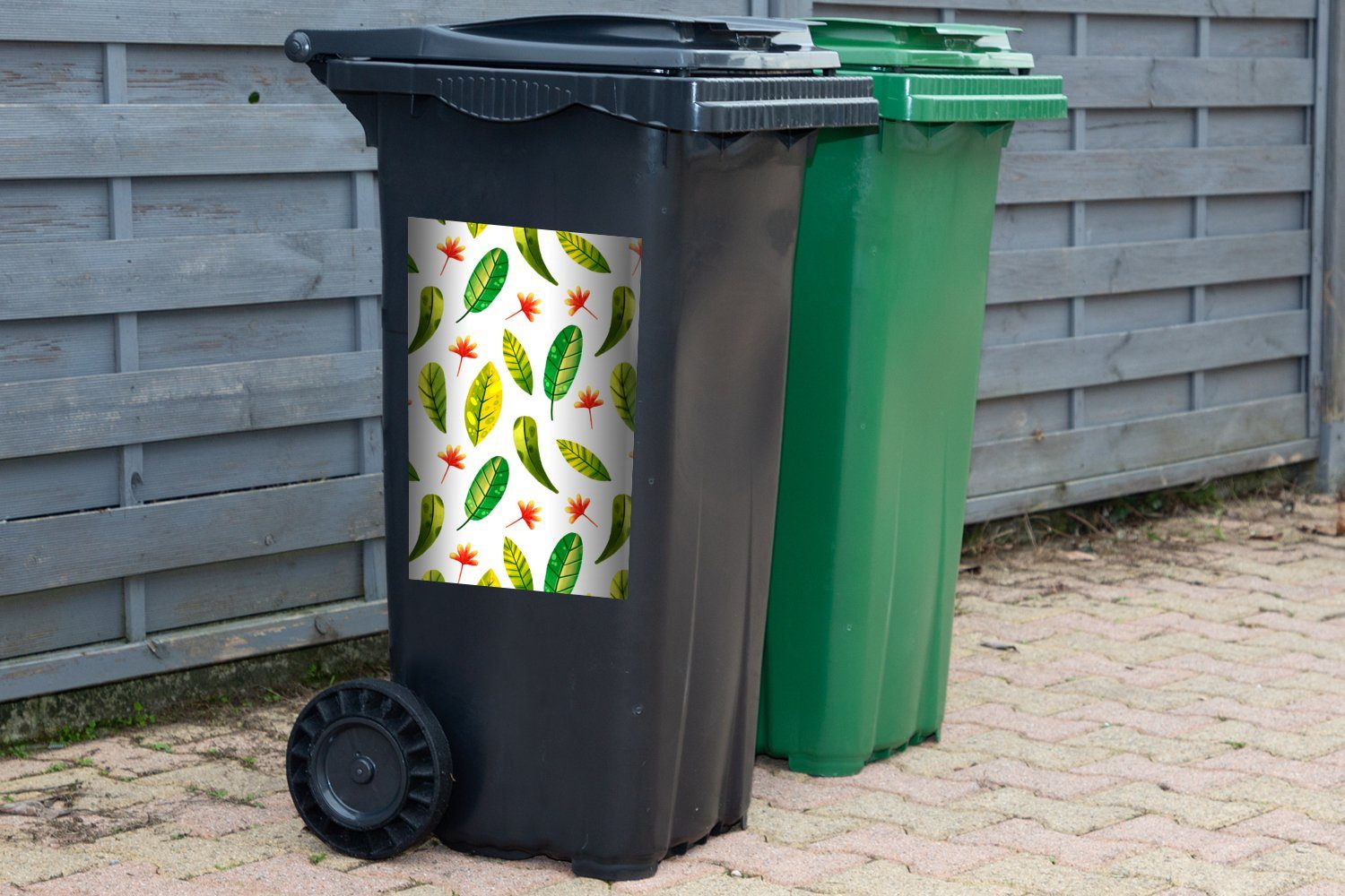 Wandsticker Mülltonne, - (1 Design MuchoWow Sticker, Mülleimer-aufkleber, St), Abfalbehälter - Container, Blätter Dschungel