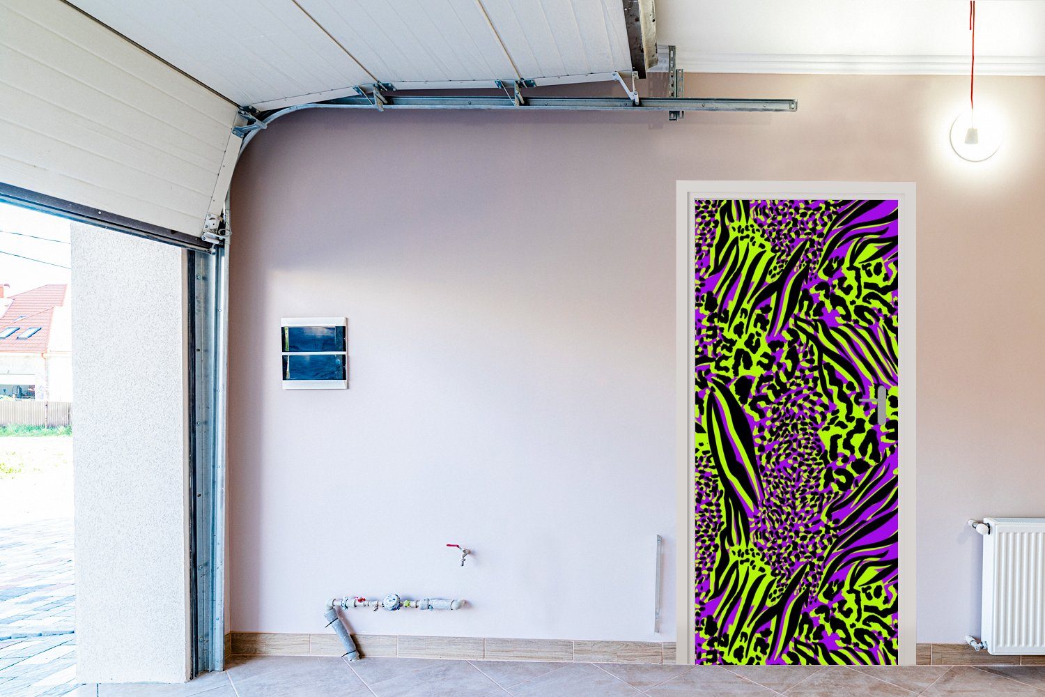 MuchoWow Türtapete Tiermuster (1 bedruckt, Zebra St), Türaufkleber, Neon Tür, - - - Lila, Fototapete für 75x205 cm Matt