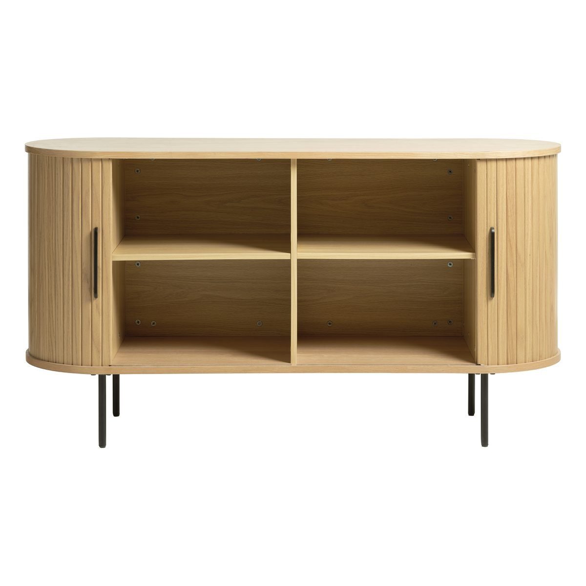 Trendstore Sideboard Uriel, in Eiche Natur Sideboard, Retrolook Schiebetüren modernes moderner Lamellenoptik