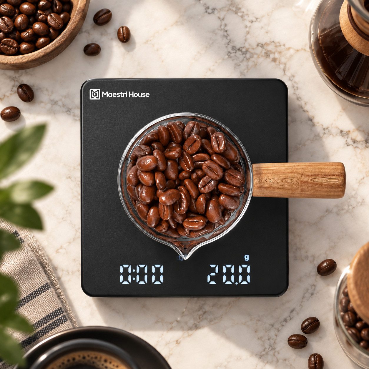 Maestri House Küchenwaage KC200 Mini Kaffeewaage mit Timer, 0,1 g / 2 kg, (1-tlg., für Siebträger und kleine Abtropfschalen), Auto-Timer, USB-C, 800 mAh, Tara, Stummschaltung