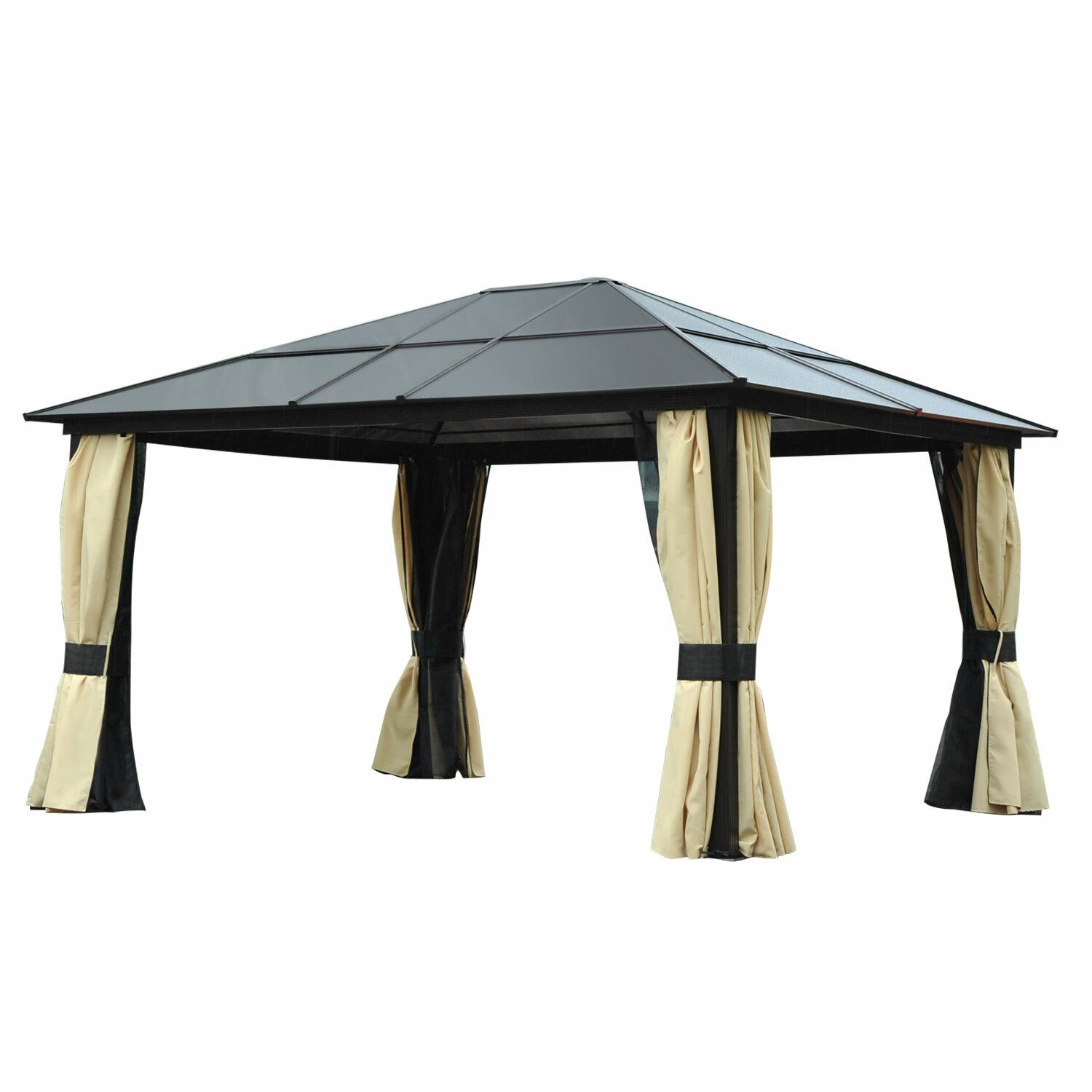 Outsunny Pavillon Luxus Pavillon mit lichtdurchlässigem Dach, Gartenpavillon Alu Partyzelt Gartenzelt 430 x 360 x 265 cm