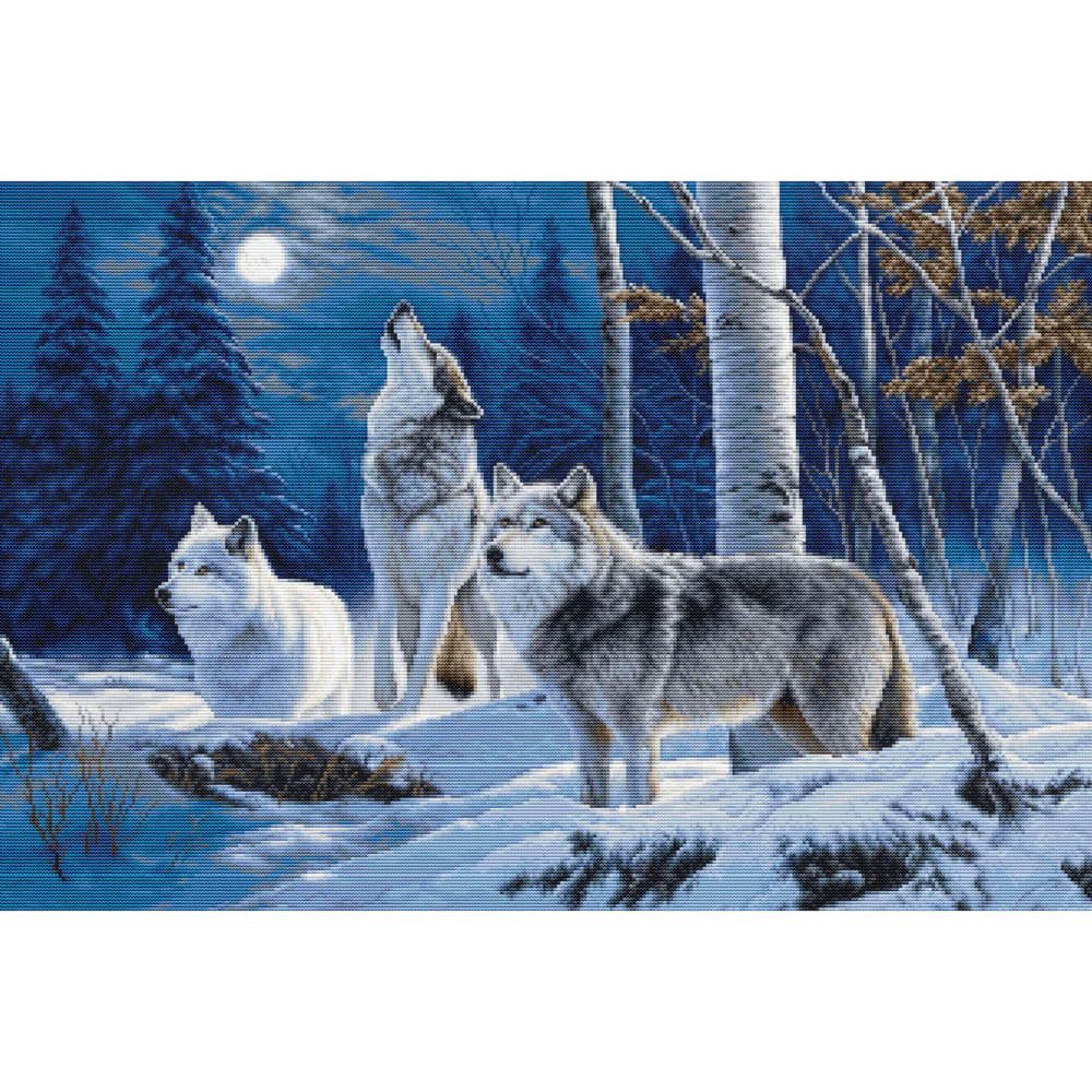 Luca-S Kreativset Luca-S telkruissteekpakket "Het gehuil van de wolven", 52x35cm, (embroidery kit by Marussia)