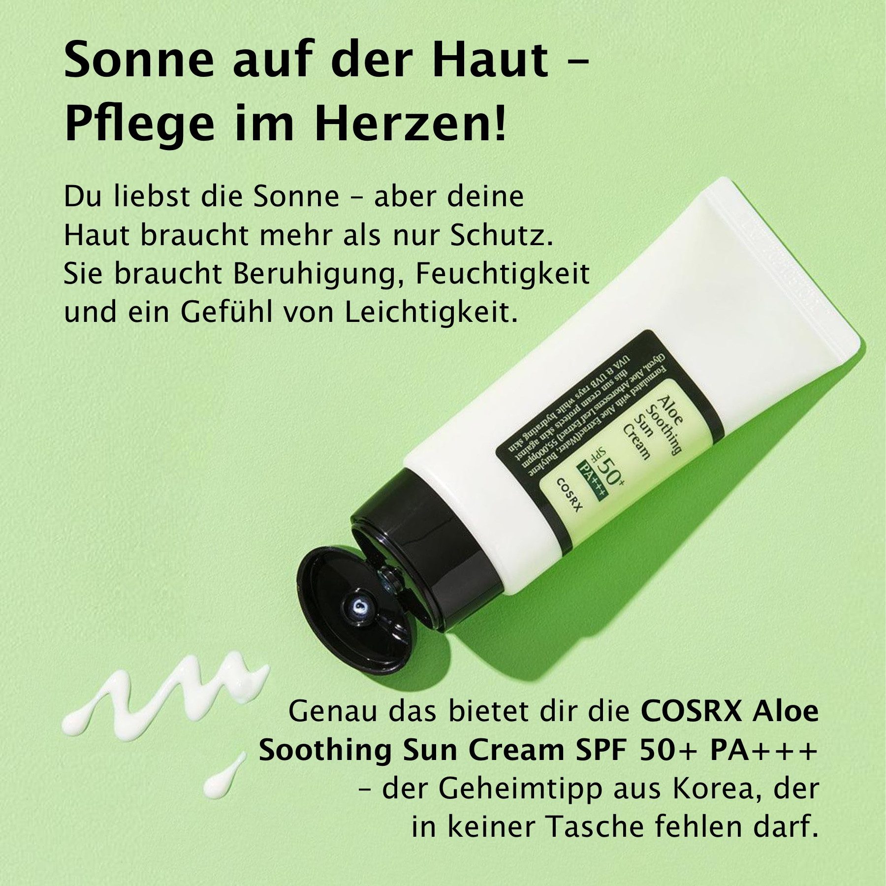 Cosrx Sonnenschutzcreme Soothing Sun Cream SPF 50+PA+++ Sonnenschutzpflege mit Aloe Vera, 1-tlg., Sonneschutzcreme, Sonneschutzpflege, SPF 50+