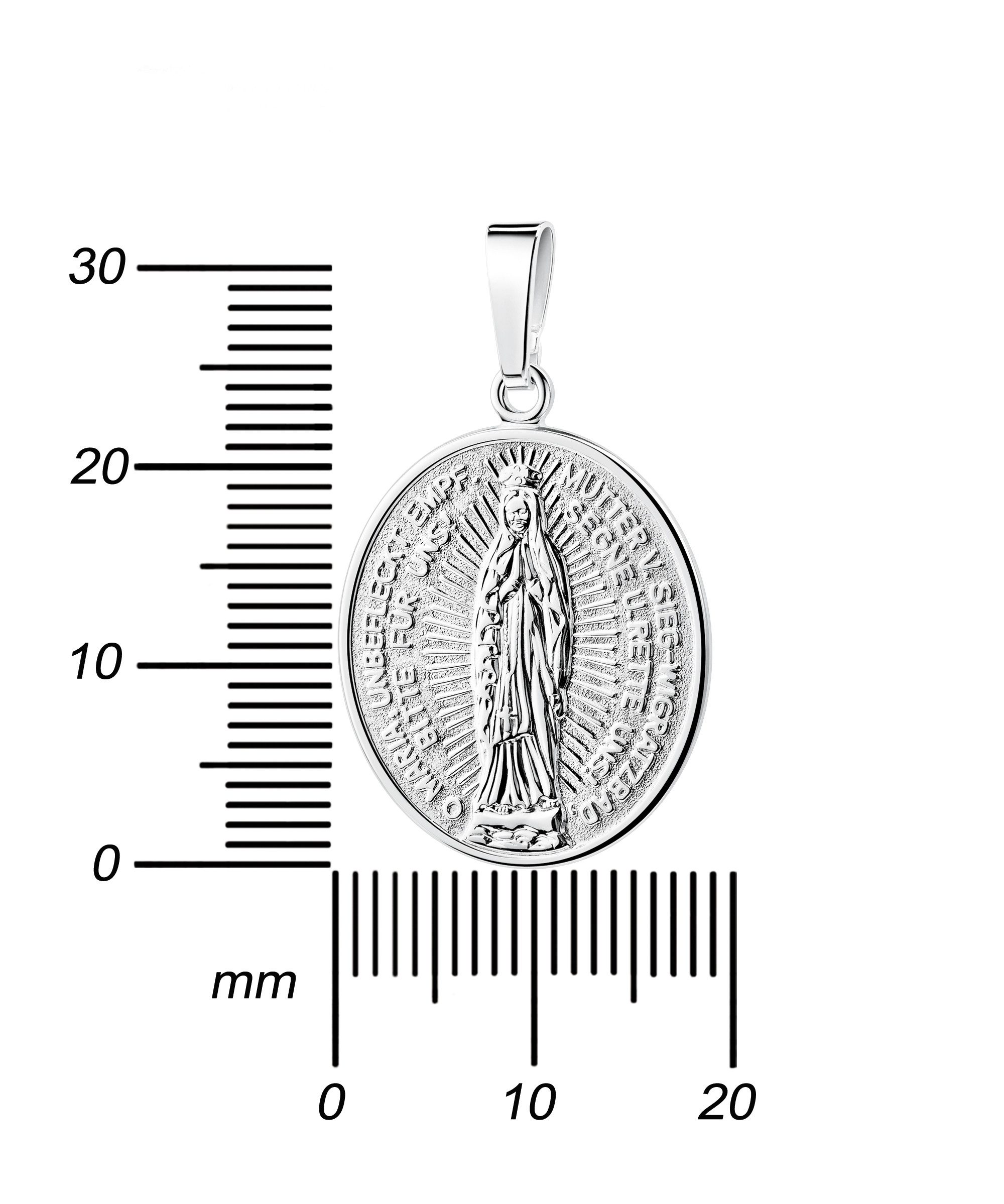 JEVELION Kettenanhänger Madonna Milagrosa Anhänger 925 Silber massiv-Made in Germany (Schutzanhänger, für Damen und Herren), Mit Silberkette 925 - Länge wählbar 36 - 70 cm oder ohne Kette.