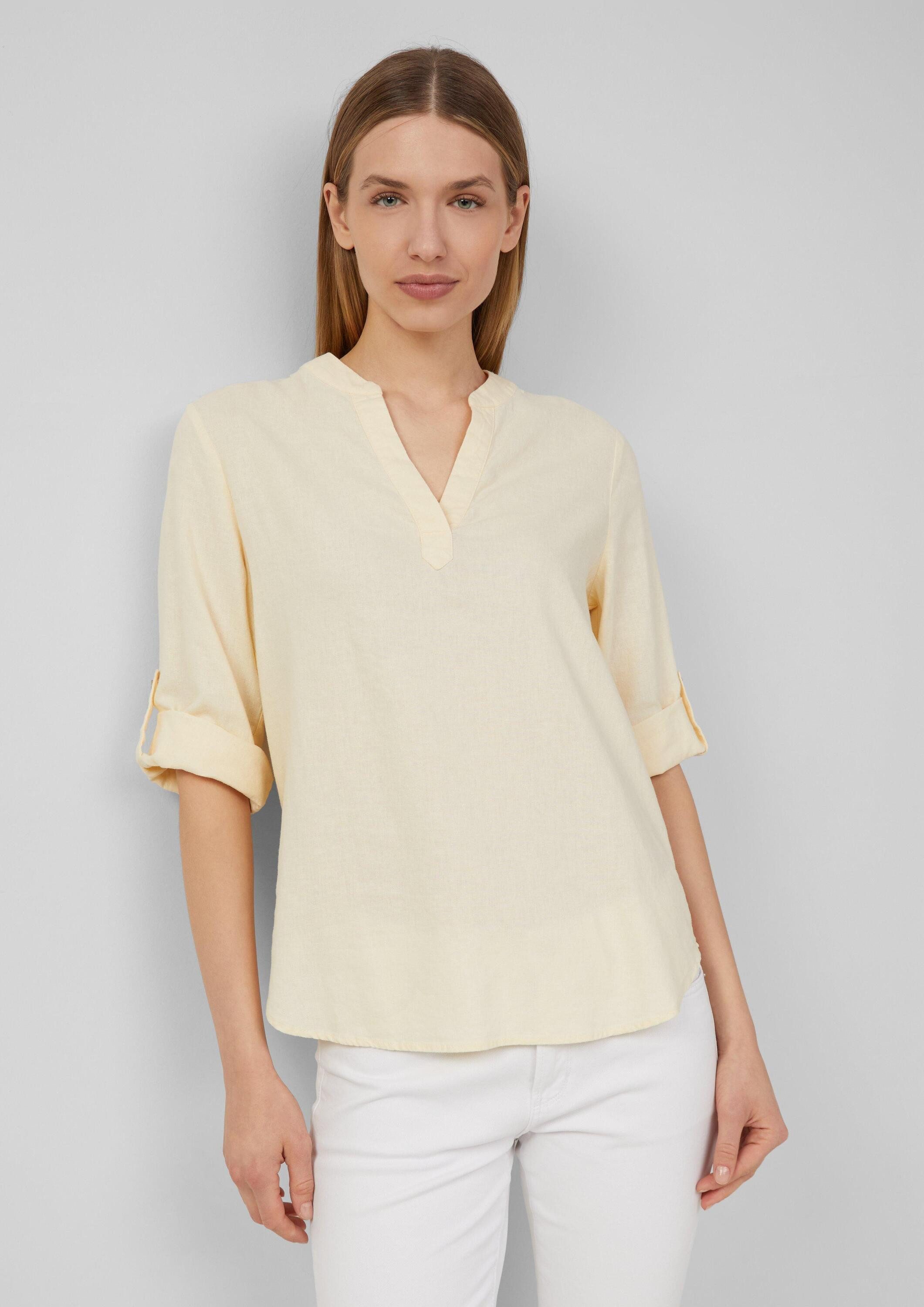 s.Oliver Kurzarmbluse Bluse Leinenmix-Bluse mit Turn-up