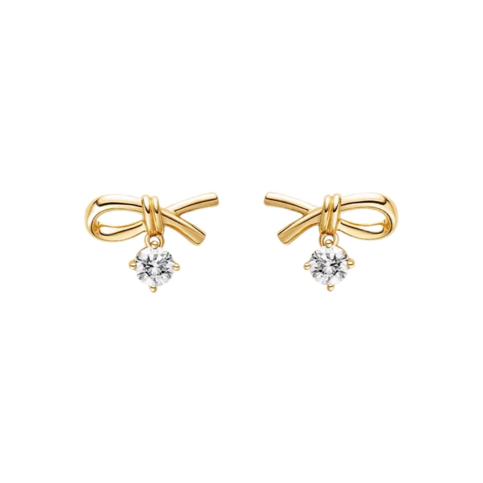 Jumpeak Paar Ohrstecker Schleifen-Ohrringe, Ohrringe mit einem Diamanten, 0,2 ct, D/E, VVS/VS, 585er Gold, Weihnachtsgeschenk, Geschenk für sich selbst