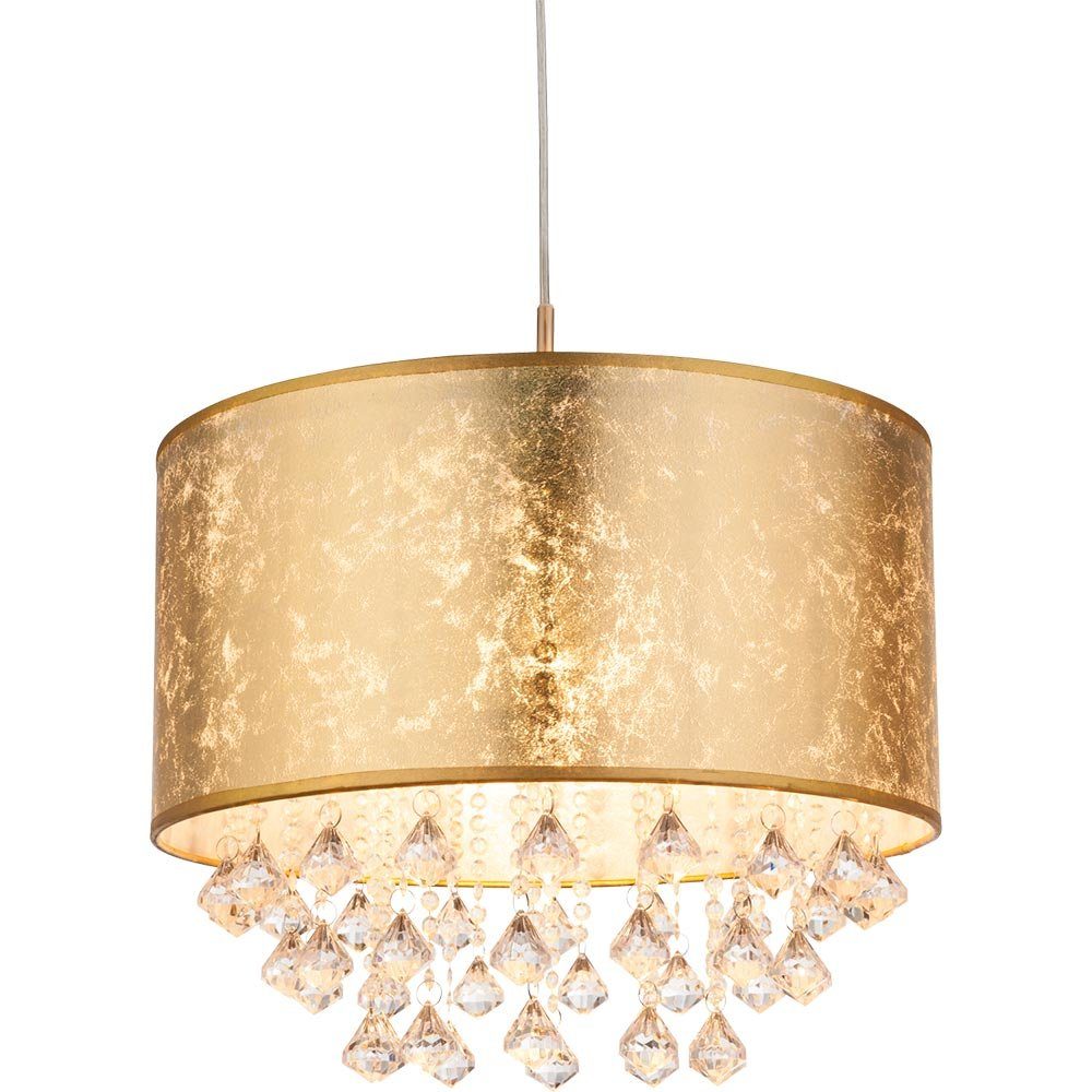 LED Wohn Leuchtmittel Decken etc-shop Zimmer Warmweiß, Pendelleuchte, Hänge im gold Lampe Kristall Pendel inklusive, Leuchte Textil
