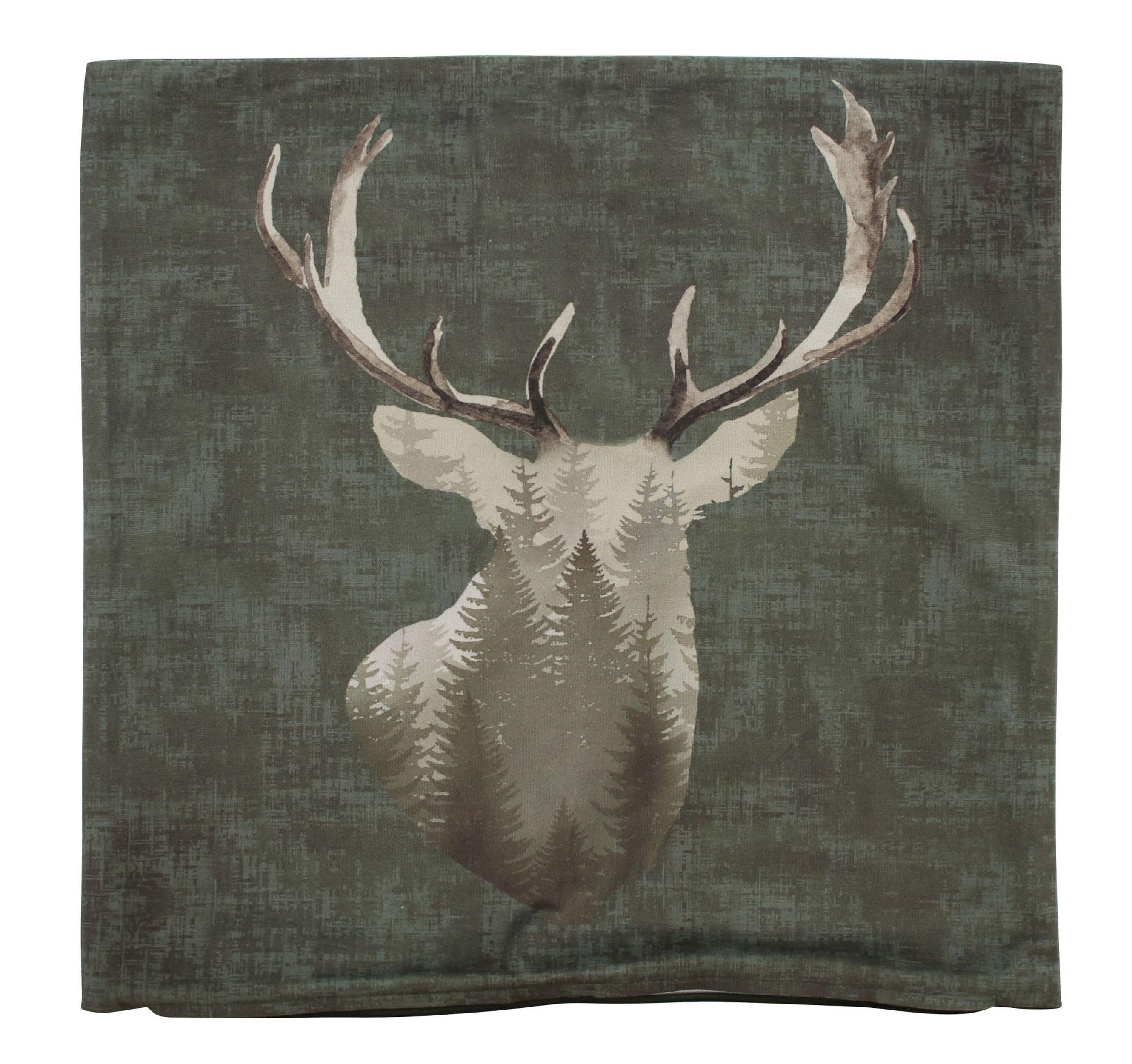 Kissenhülle Kissenhülle Waldhirsch 45x45cm grün Samt Optik