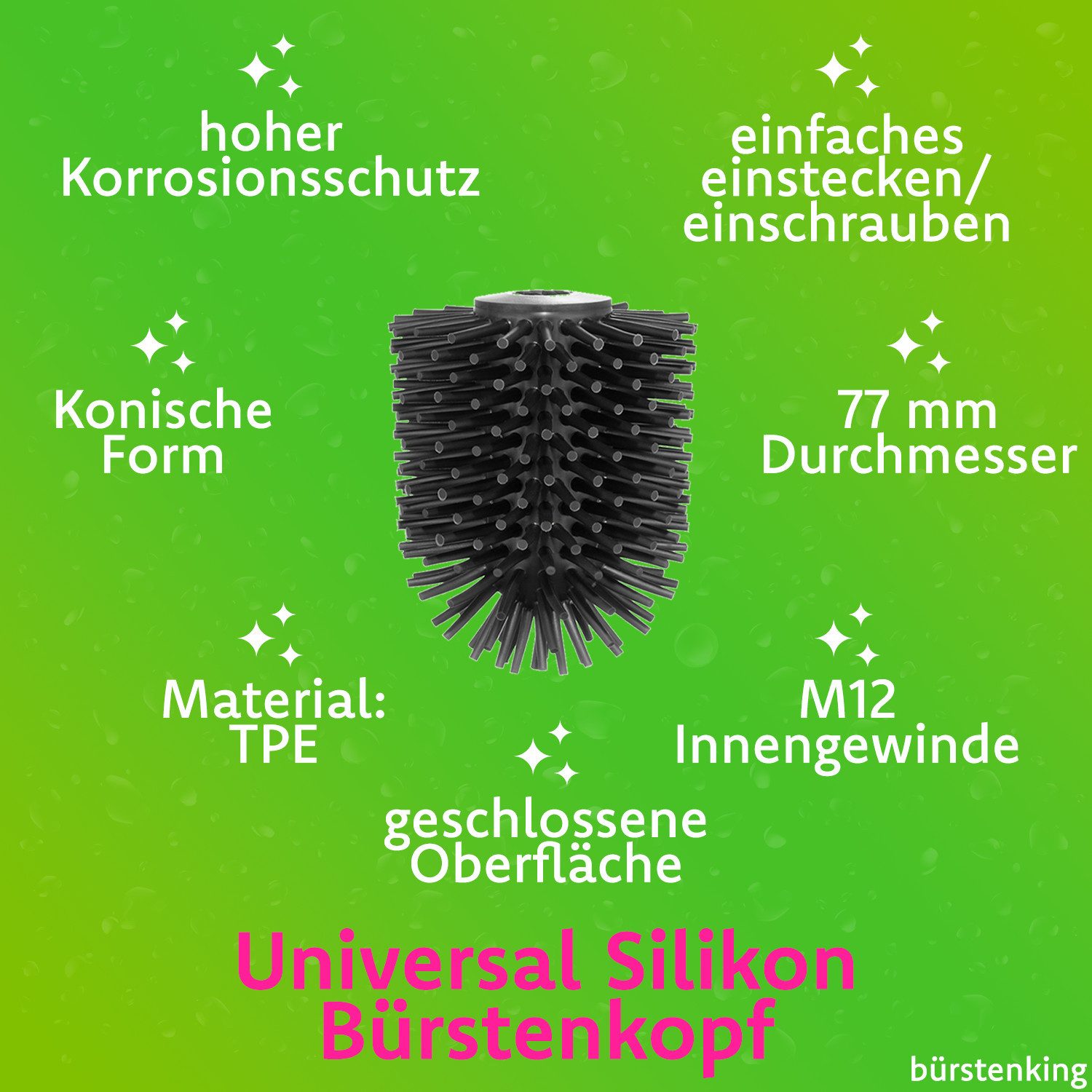 Bürstenking WC-Reinigungsbürste Ersatzbürstenkopf WC-Bürste Ø 60–85 mm – Silikon, M12-Außengewinde, M12 Außengewinde, Leicht zu reinigen