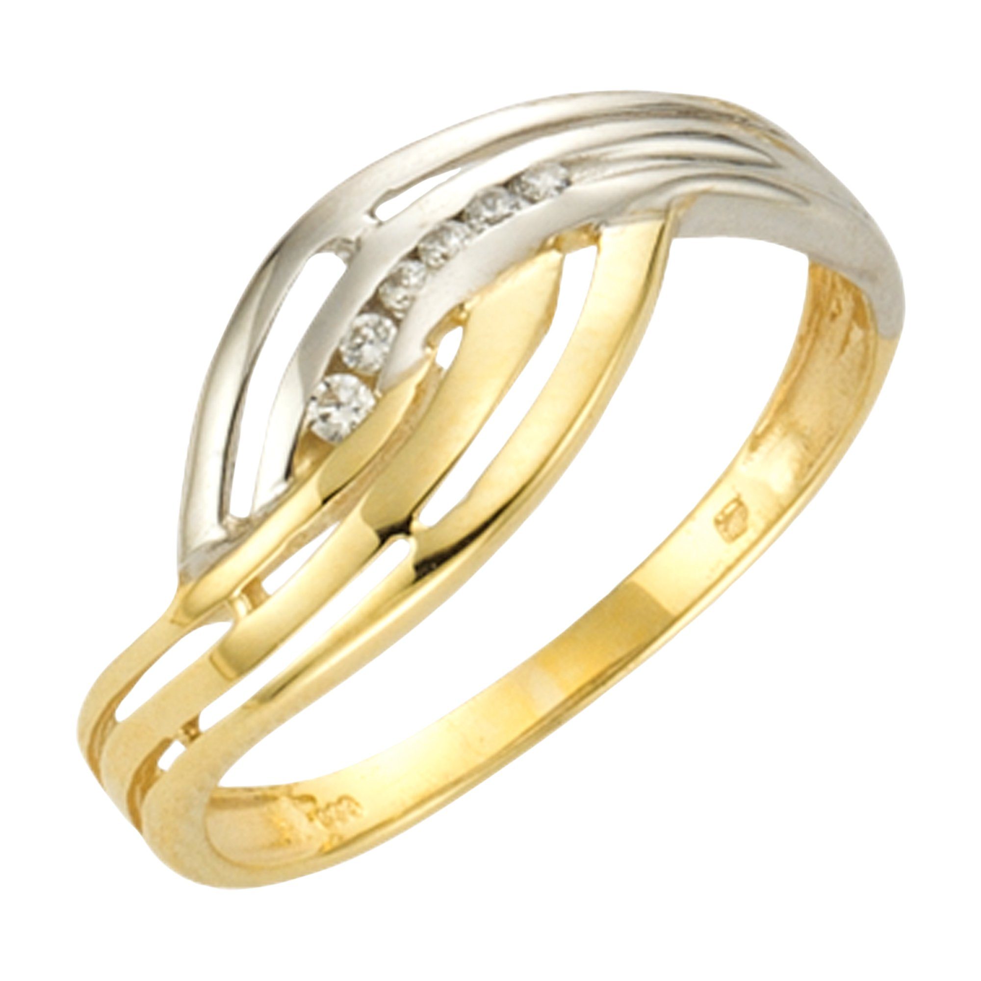 Fingerring 333/- Gelbgold bicolor 6x Zirkonia