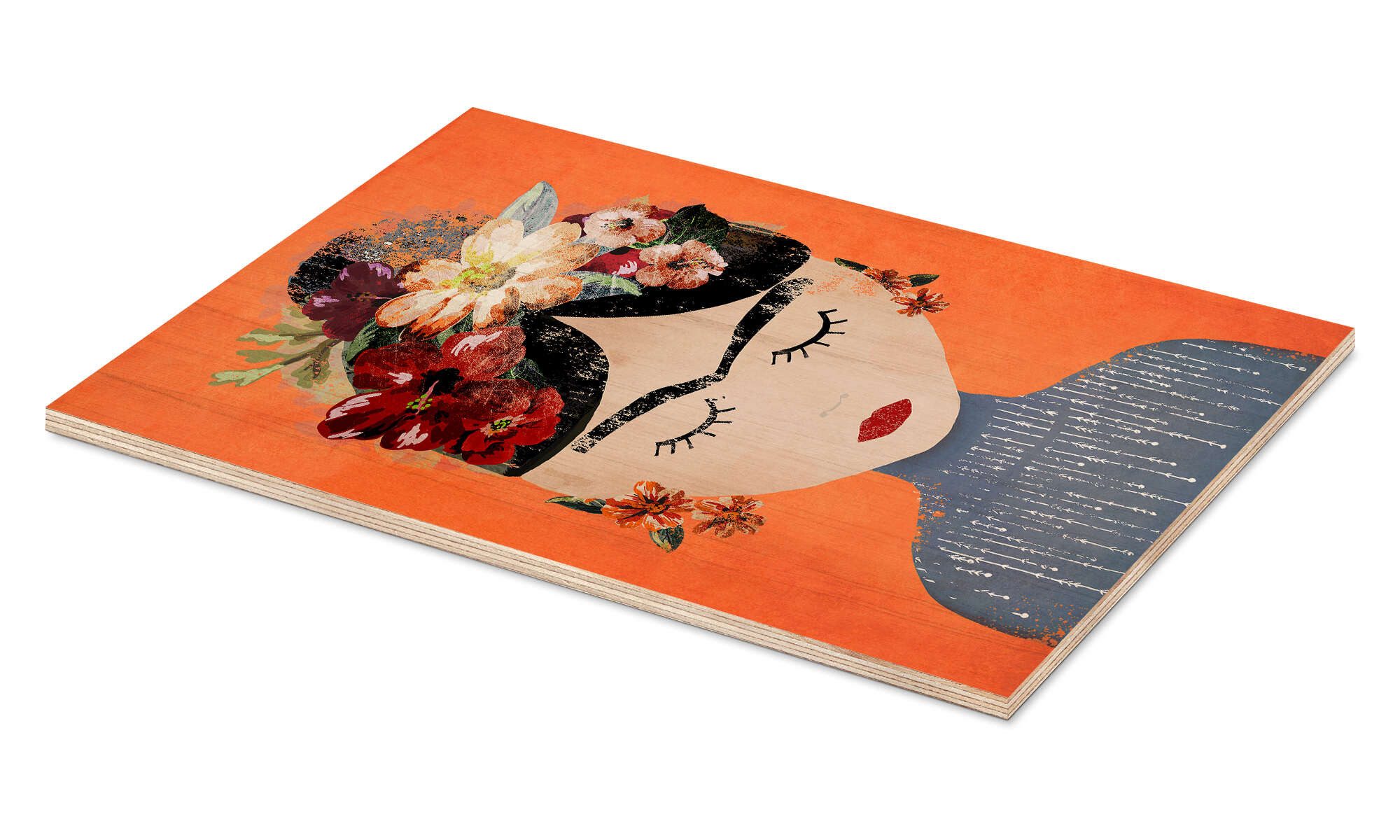 Posterlounge Wandbild Frida mit Blumenkranz, orange, treechild, erhältlich als Poster, Leinwandbild, Wandsticker oder Acrylglasbild