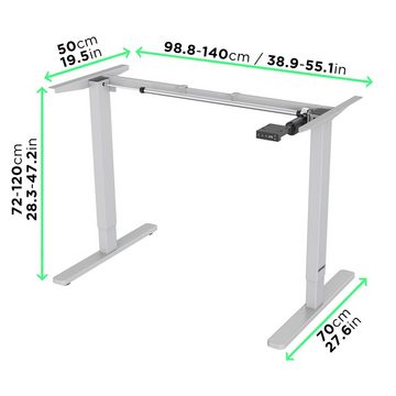 Duronic Tischgestell, TM12 GY Schreibtisch Tischgestell, Elektrisch höhenverstellbar bis 120 cm, Gestell für Tischplatten bis 140 cm, Tischbein stufenlos mit 1 Motor, 2 Memory Slots, Computertisch Home Office