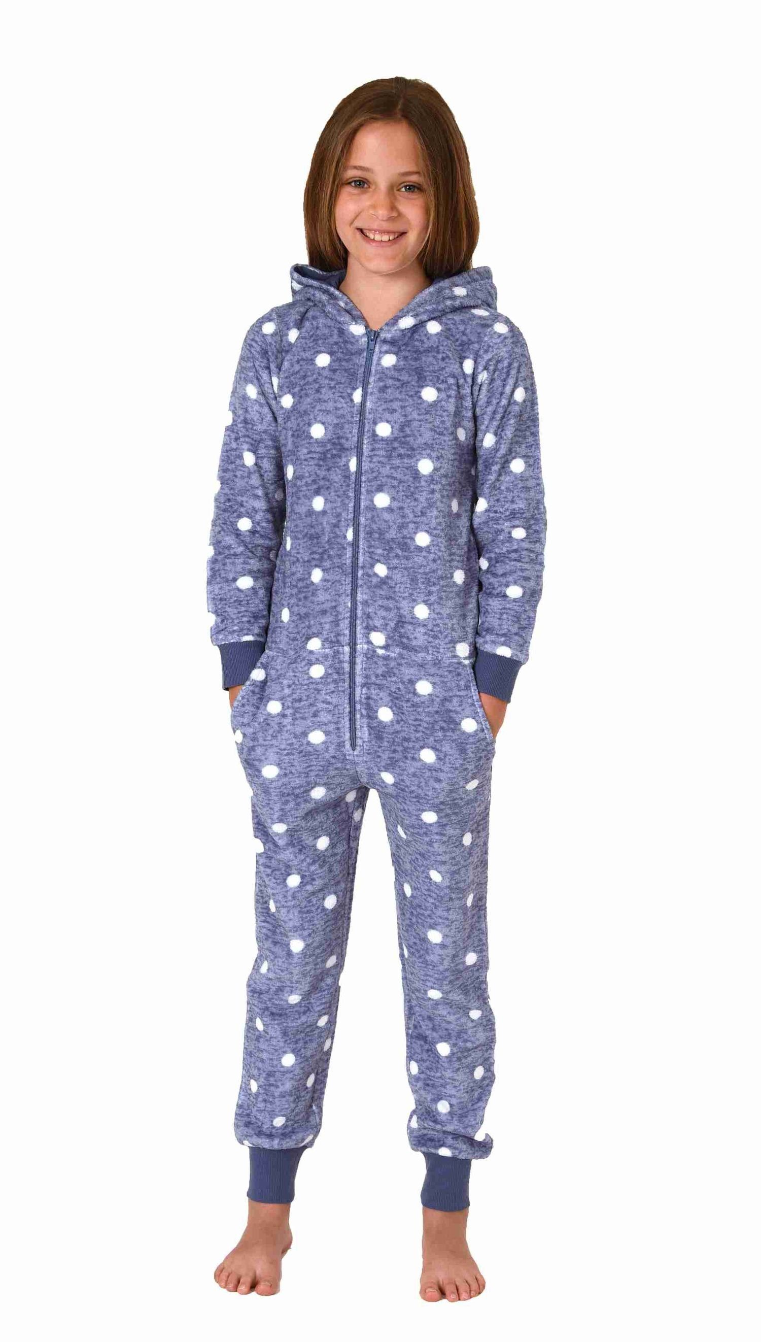 Pyjama Kuschelig warmer Mädchen Jumpsuit Schlafanzug Overall aus Coralfleece