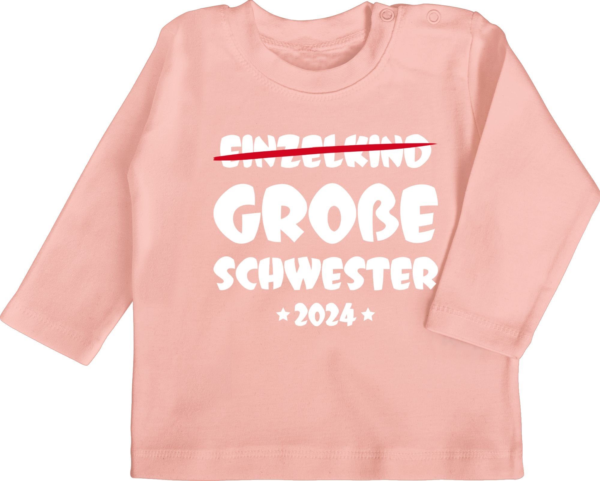 Shirtracer T-Shirt Einzelkind Große Schwester 2024 Geschwister Bruder und Schwester 1 Babyrosa