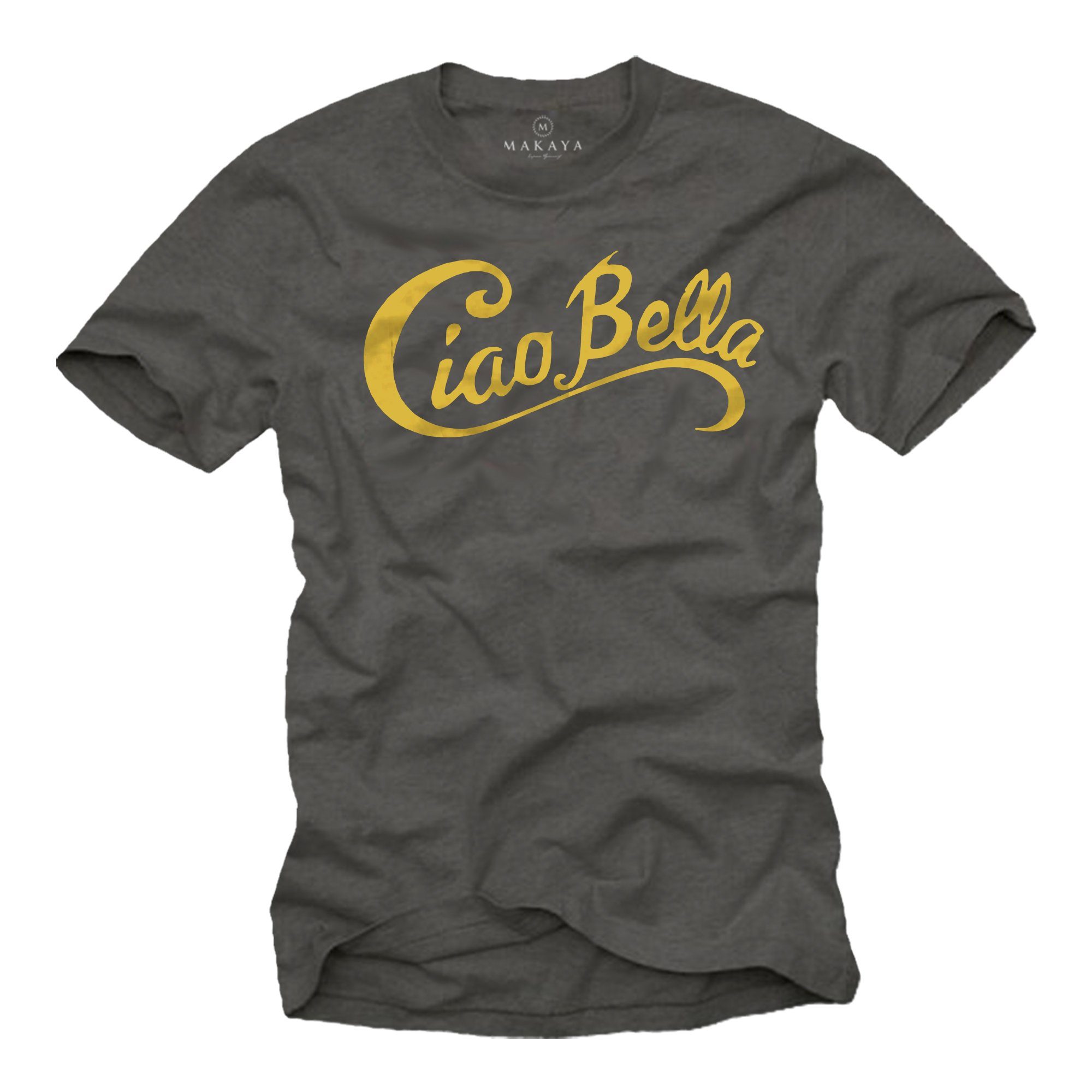 Italienischer Spruch Print-Shirt Mode Motiv Herren Bella Logo, Ciao Style Coole Grau Italien MAKAYA