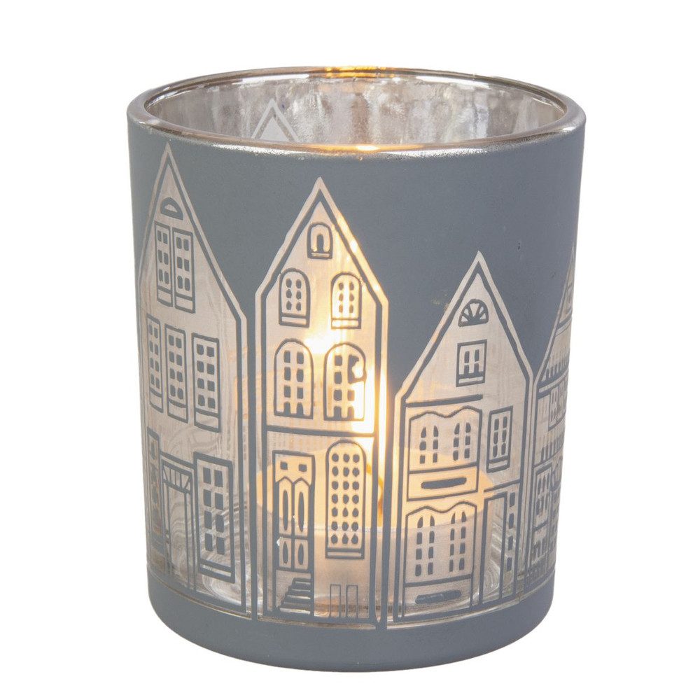 Sandra Rich Dekolicht Windlicht - Häuser - grau - ca. 7 x 8 cm