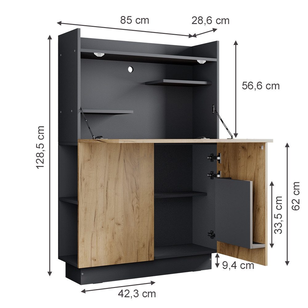 Vicco Regal-Schreibtisch Alena, Anthrazit/Goldkraft Eiche, 85 x 27 cm günstig online kaufen