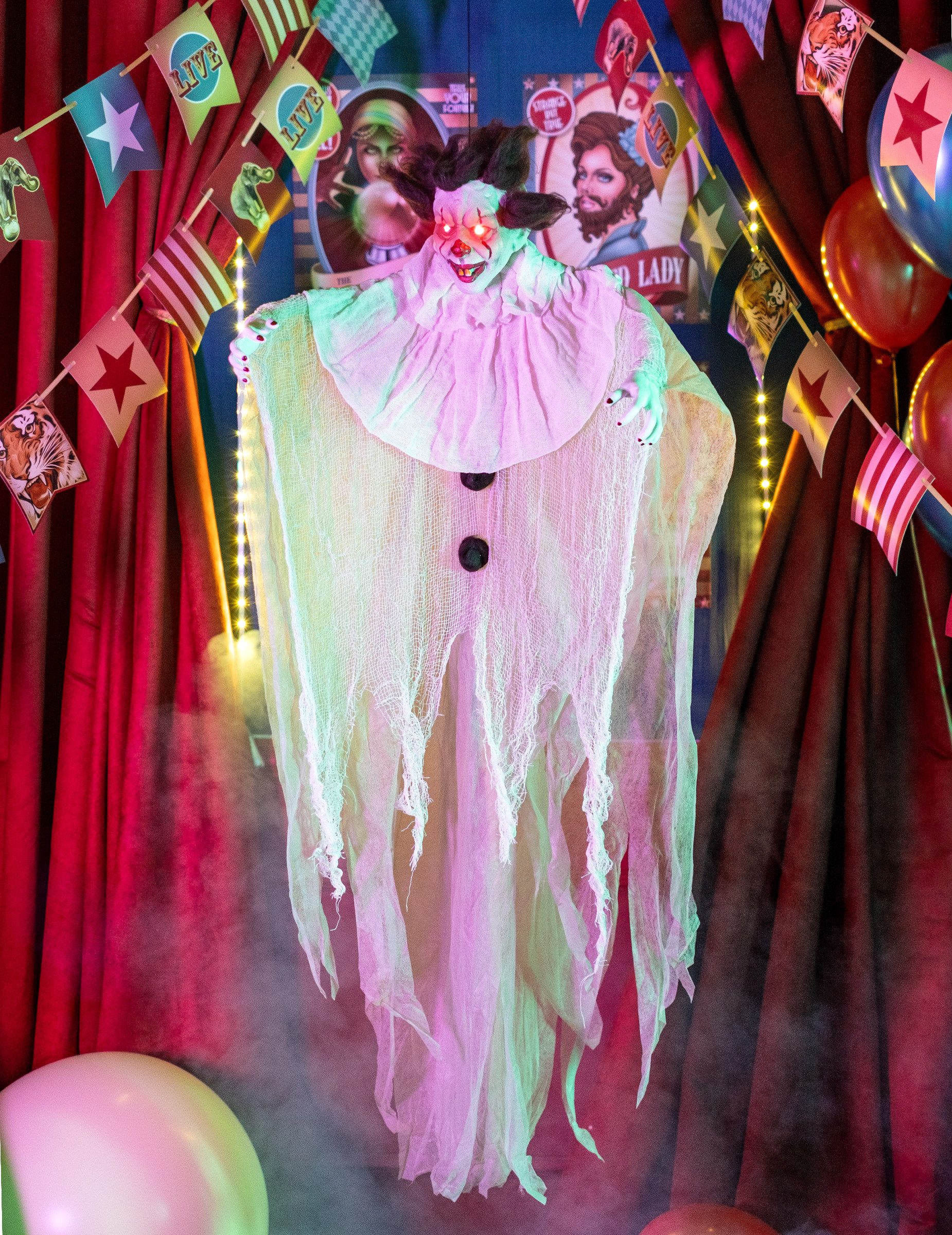 atosa Kostüm Horrorclown-Dekofigur Halloween-Deko weiss-schwarz 130 cm