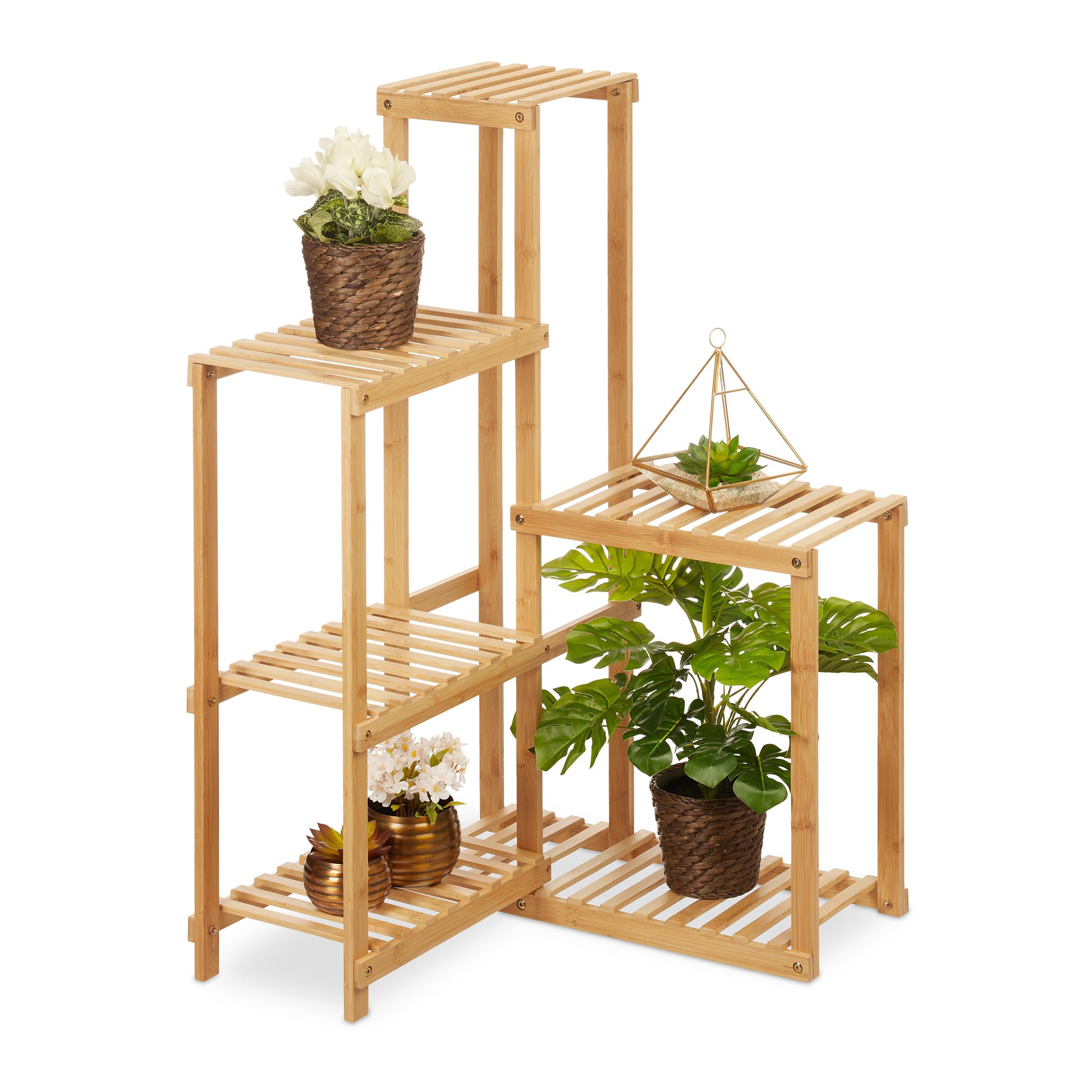 relaxdays Blumenständer Eck Pflanzenregal Bambus günstig online kaufen