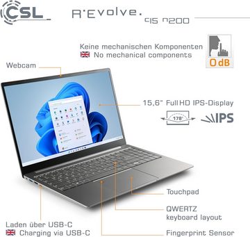 CSL Integrierter Fingerprint-Sensor Notebook (Intel N200, UHD Grafik, 1000 GB SSD, 8GBRAM, mit brillantem Display,Schneller Performance & hoher Mobilität)