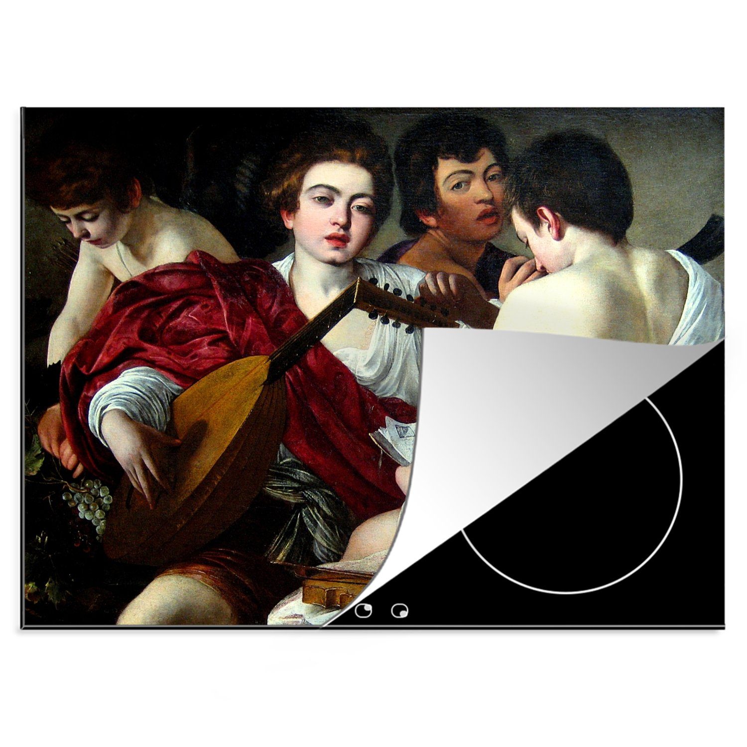 MuchoWow Herdblende-/Abdeckplatte Die Musiker - Gemälde von Caravaggio, Vinyl, (1 tlg), 70x52 cm, Mobile Arbeitsfläche nutzbar, Ceranfeldabdeckung