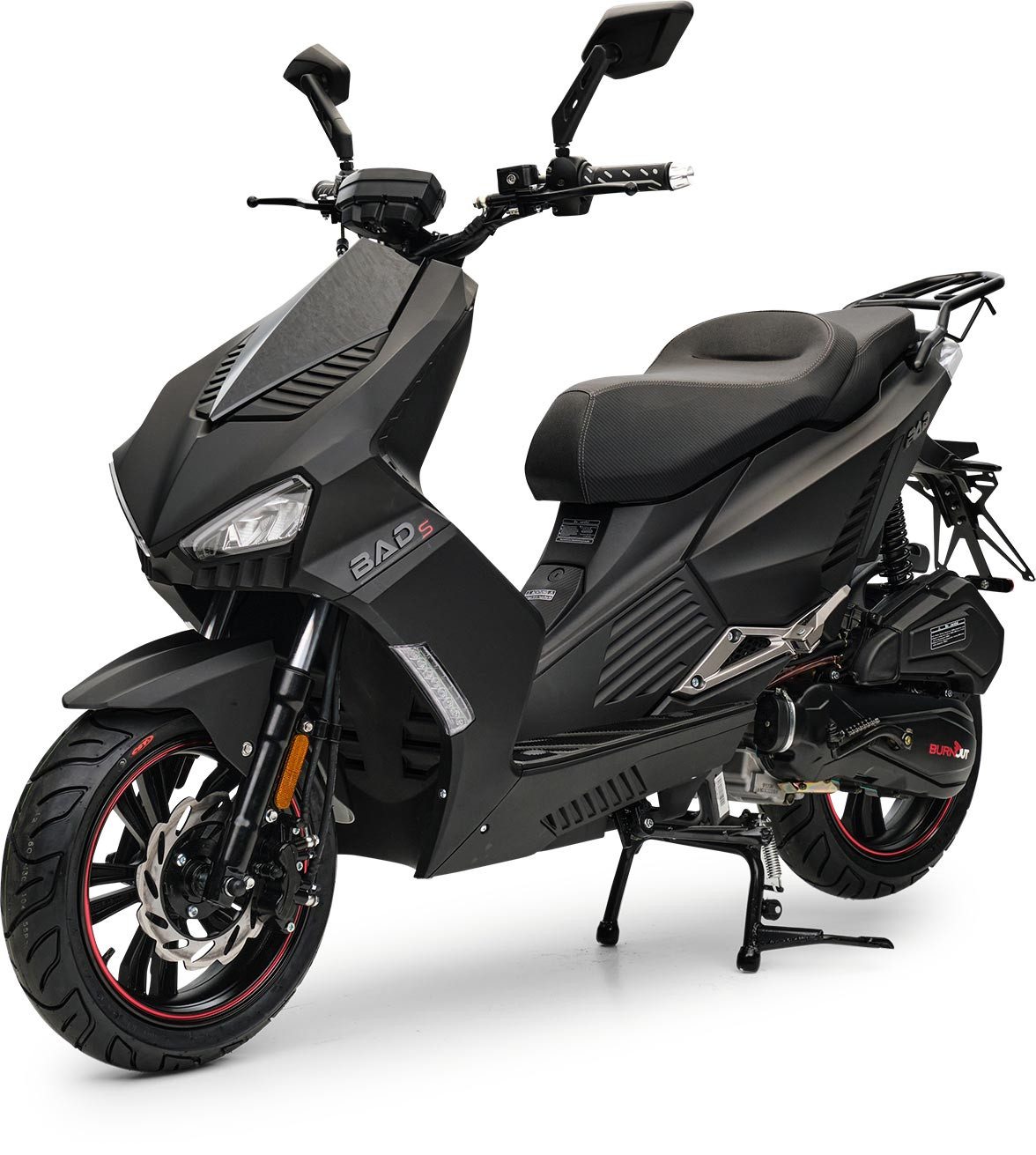 Burnout Motorroller BAD s Mattschwarz, 125 ccm, 85 km/h, Euro 5, Sportliches Design, Keyless Go, Alarmanlage, Roller mit USB Ladedose