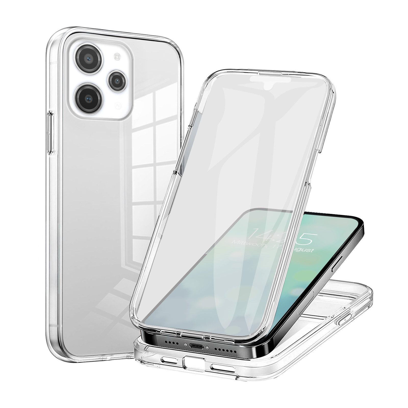 Tec-Expert Handyhülle 360 Grad Hülle für Xiaomi Redmi 12 6.79 Zoll, 6.79", Rundum Schutz Cover Case Hülle Transparent