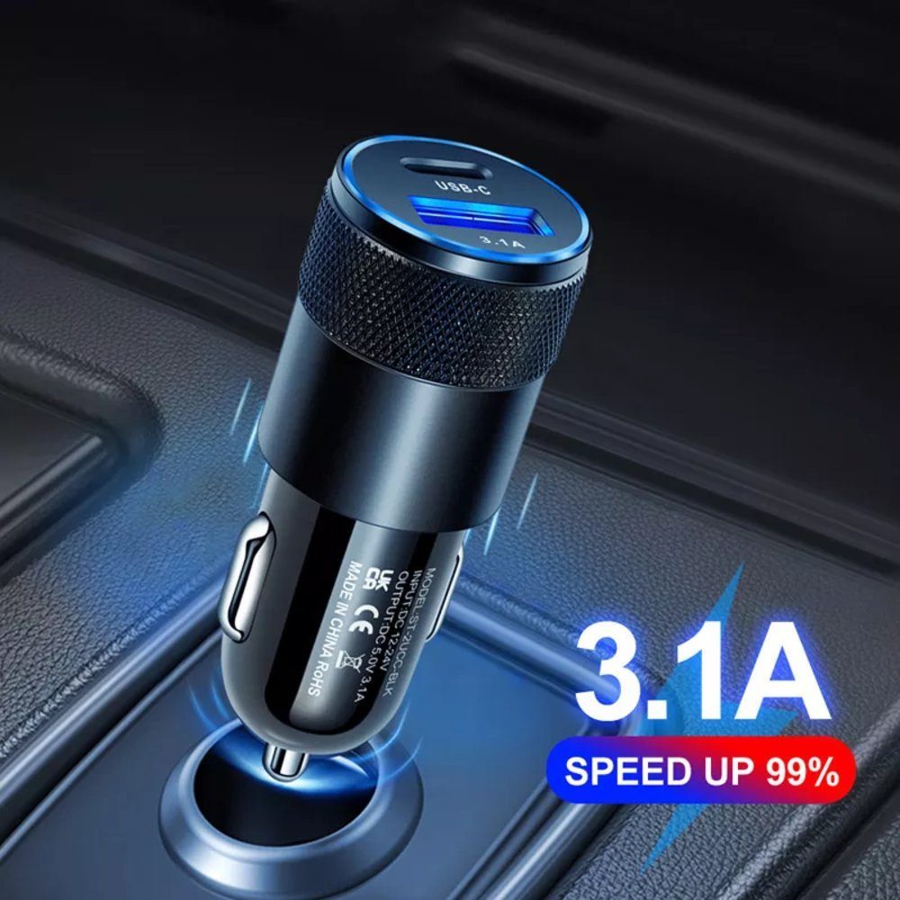 TradeNation Car Charger USB Type C 3.1 Smart Charging Adapter Car Cigarette Lighter Car Adapter USB-C, USB 3.0 Type A to AV OUT/Digital, 2 USB Charging Ports