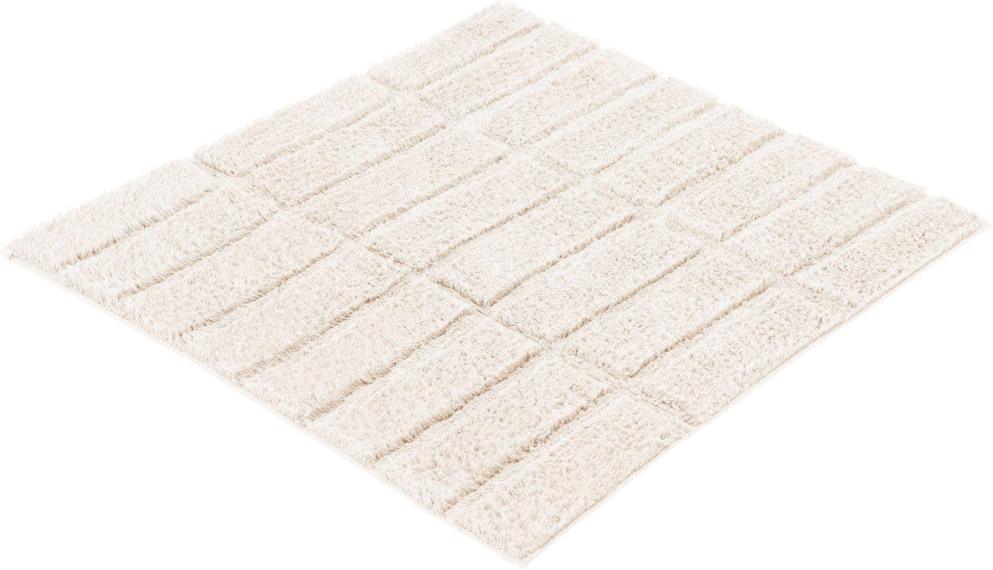 Kleine Wolke Badematte Tiles, Badvorleger, Badezimmer Teppich, Höhe 13 mm, rutschhemmend beschichtet, fußbodenheizungsgeeignet, Baumwolle, quadratisch, Badteppich, Uni Farben, Hoch-Tief Effekt