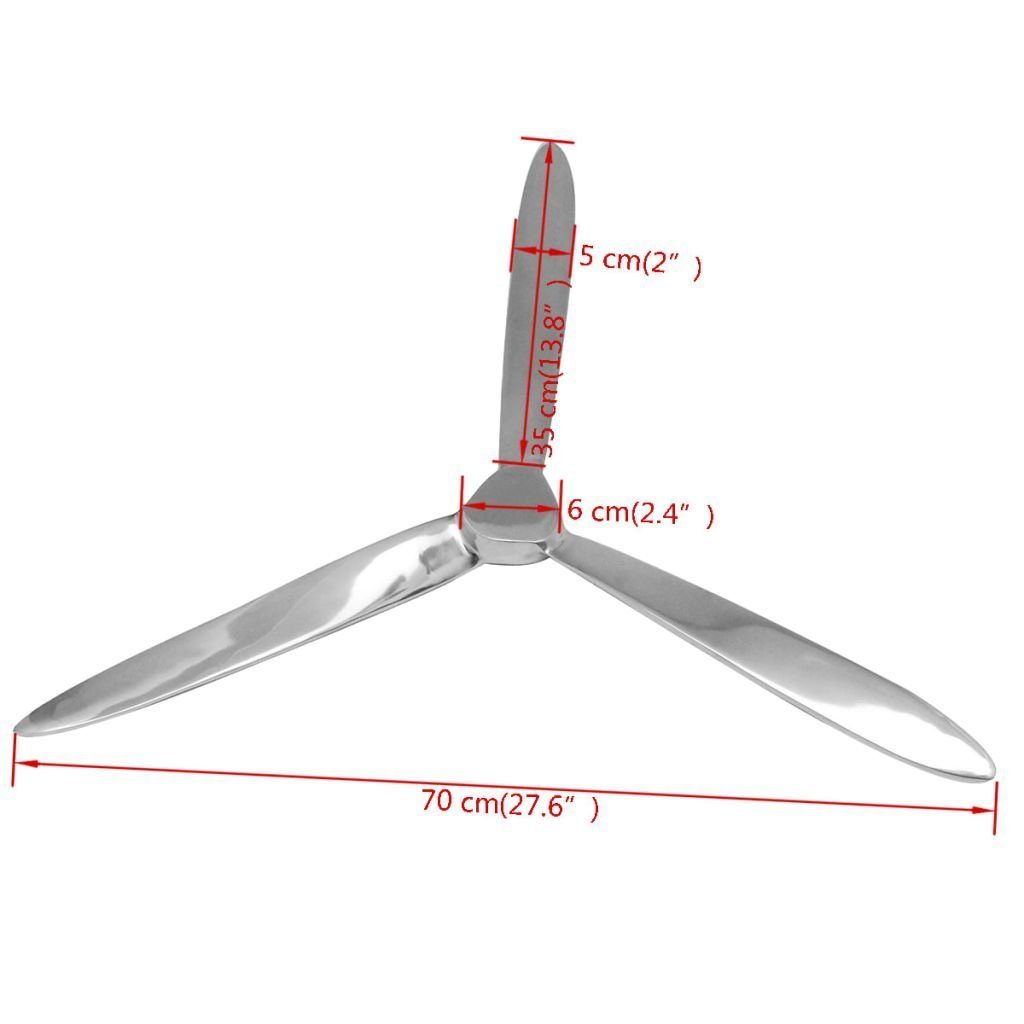 Dekoobjekt Propeller Wanddekoration 70cm Silbern vidaXL Aluminium