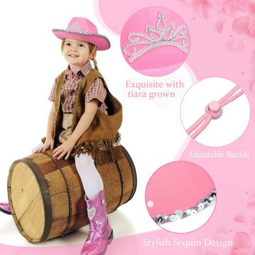 Cbei Cowboyhut Cowboyhut Fasching pink und weiß (7-St., 2 Hüte & 2 Quadratisches Handtuch & 3 Sonnenbrille) Einstellbar Cowboyhut mit Kordelzug, für Kinder und Erwachsene