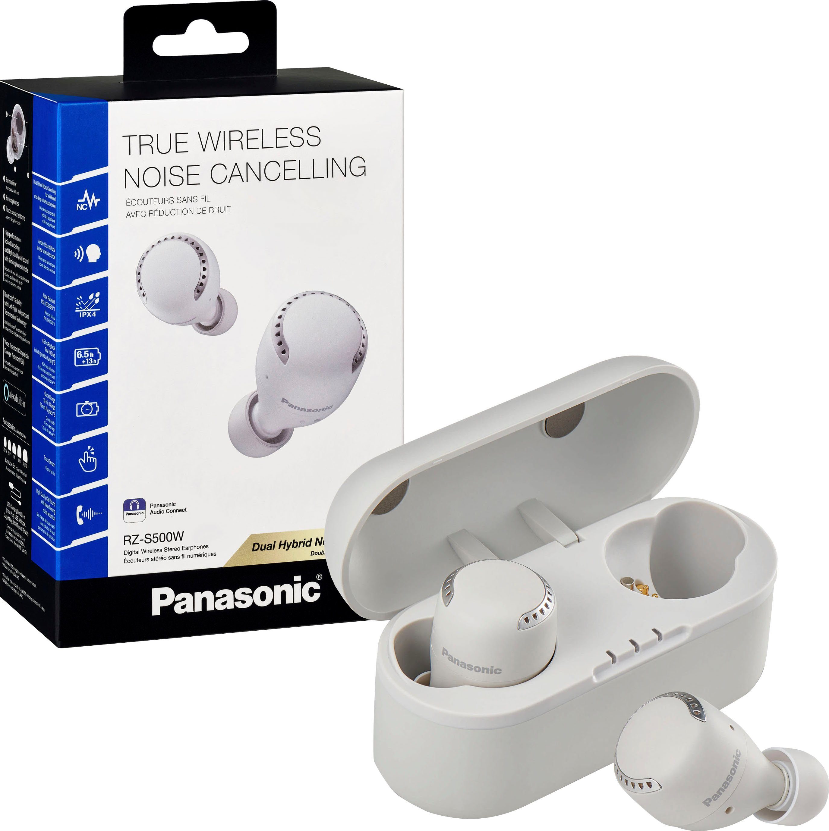 Panasonic RZ-S500WE In-Ear-Kopfhörer (Noise-Cancelling, True wireless Bluetooth) weiß Wireless, Sprachsteuerung