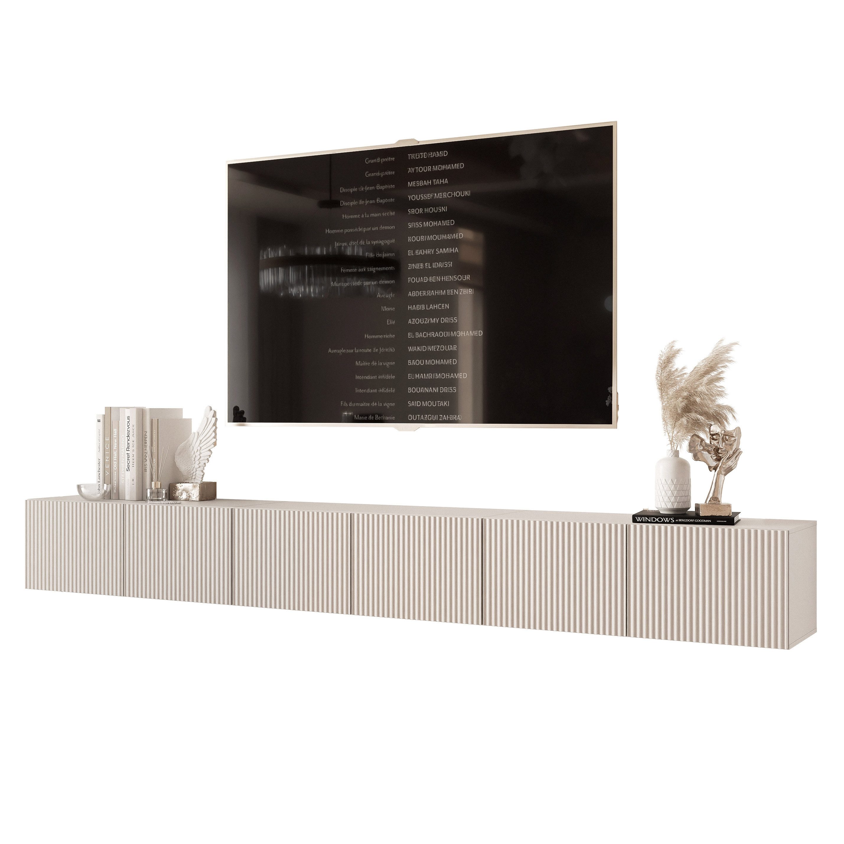 yourhouse24 Lowboard TV ANGEL 300 mit LED-Beleuchtung – Geriffelte Fronten