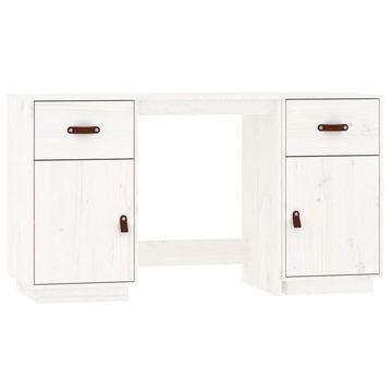 furnicato Schreibtisch mit Schränken Weiß 135x50x75 cm Massivholz Kiefer