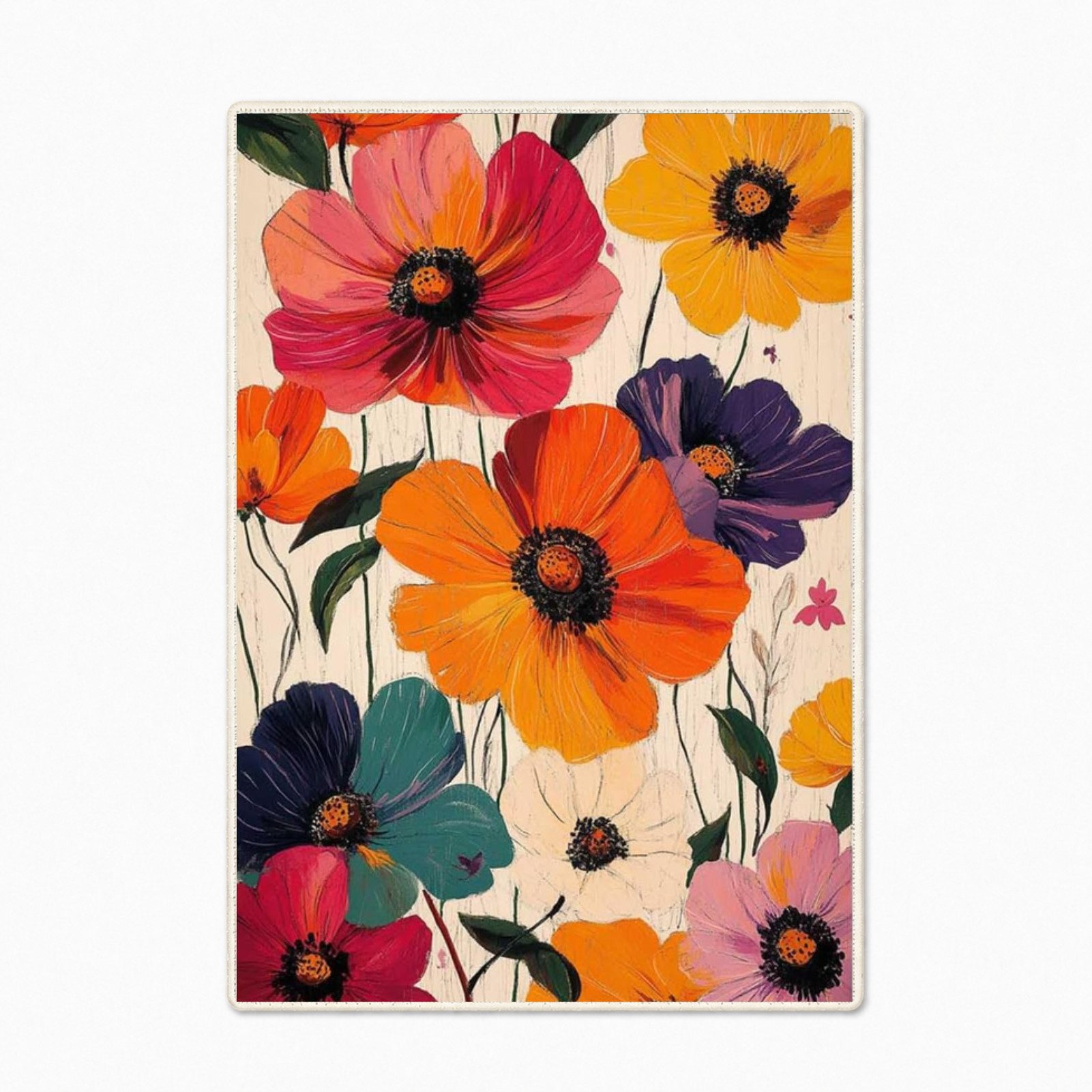 Jumpeak Teppich Blumen‑Teppich bunte Ölgemälde‑Blüten, farbenprächtiges Floralmotiv, Rechteckig, Höhe: 5 mm, rutschfest, weich für Wohn‑ …
