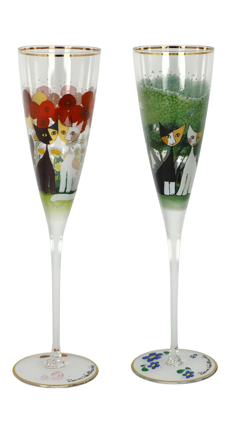 Goebel Sektglas Rosina Wachtmeister, Glas, mit Echtgoldauflage, Grün, Motiv: Katzen