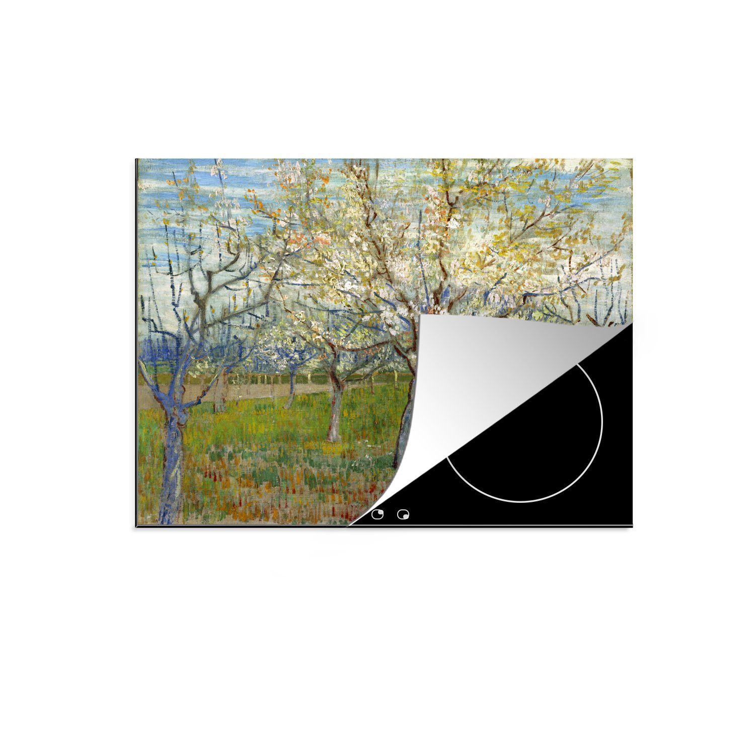 MuchoWow Herdblende-/Abdeckplatte Der rosa Obstgarten - Vincent van Gogh, Vinyl, (1 tlg), 59x52 cm, Ceranfeldabdeckung für die küche, Induktionsmatte