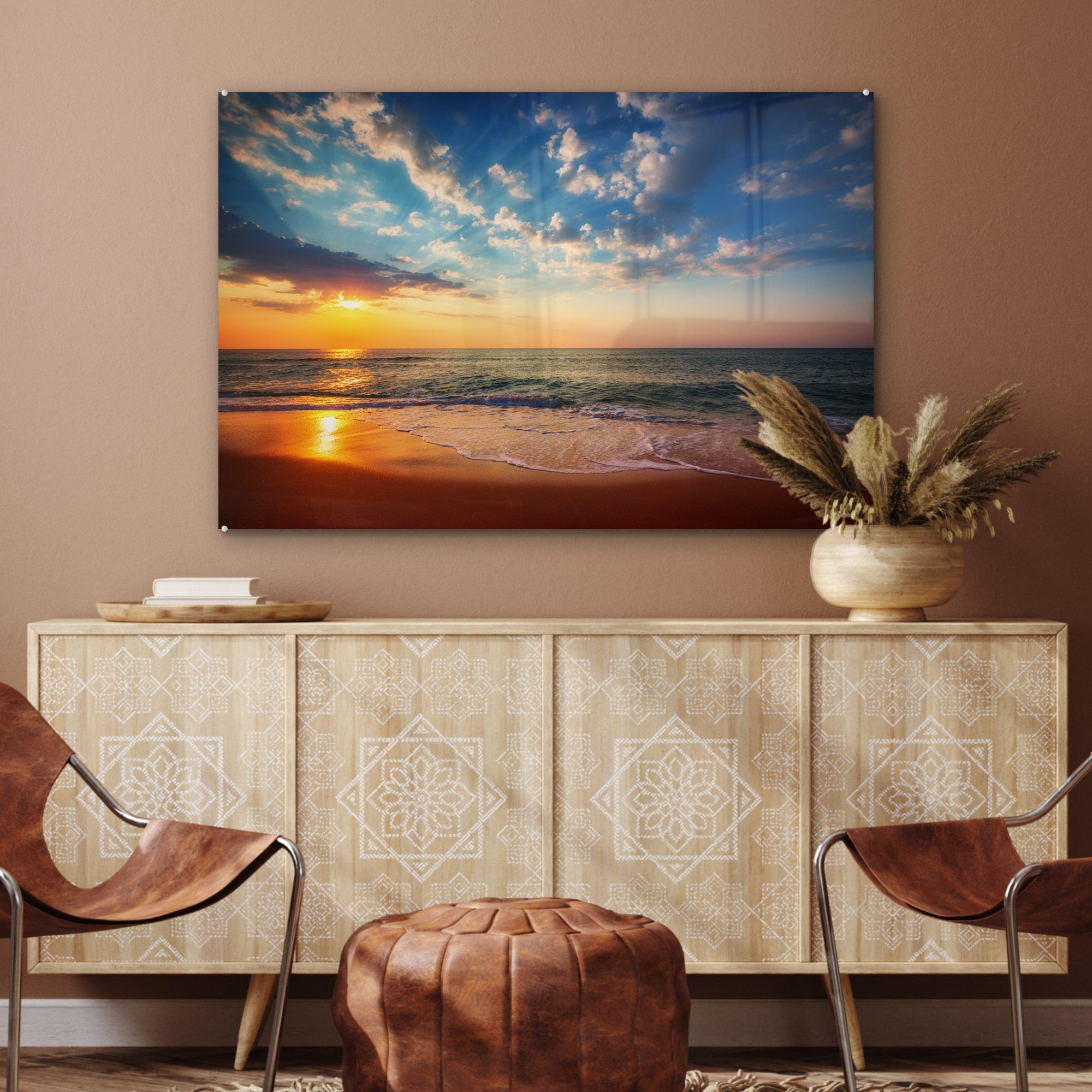 Sonnenuntergang Strand MuchoWow - Acrylglasbild Acrylglasbilder - Meer, (1 Wohnzimmer & Schlafzimmer St),