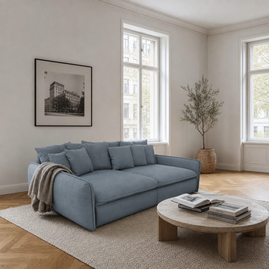 foamnova Big-Sofa Hereford, 234 cm Breite, 97 cm Sitztiefe, für 4 Personen, Niedrige Lounge-Silhouette, viele lose Rückenkissen